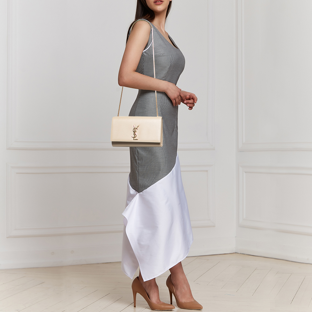 

Saint Laurent Beige Leather Monogram Kate Chain Shoulder Bag