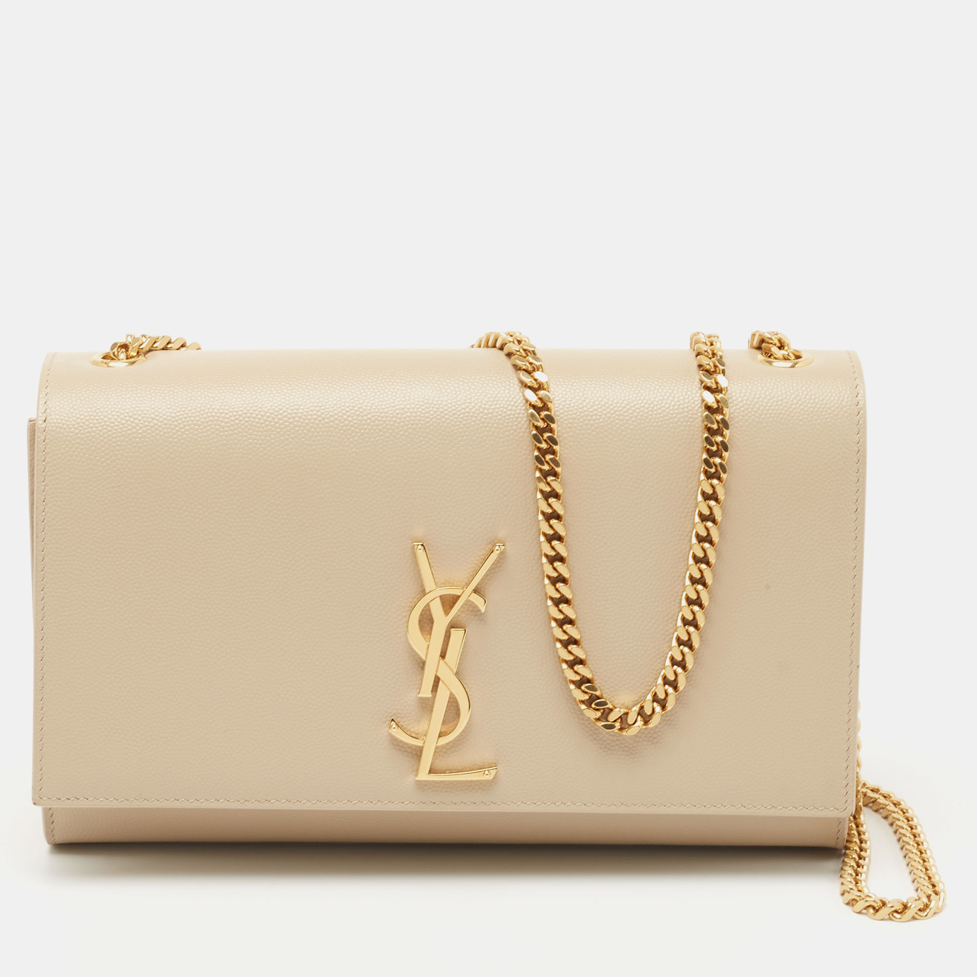 Pre-owned Saint Laurent Beige Leather Monogram Kate Chain Shoulder Bag