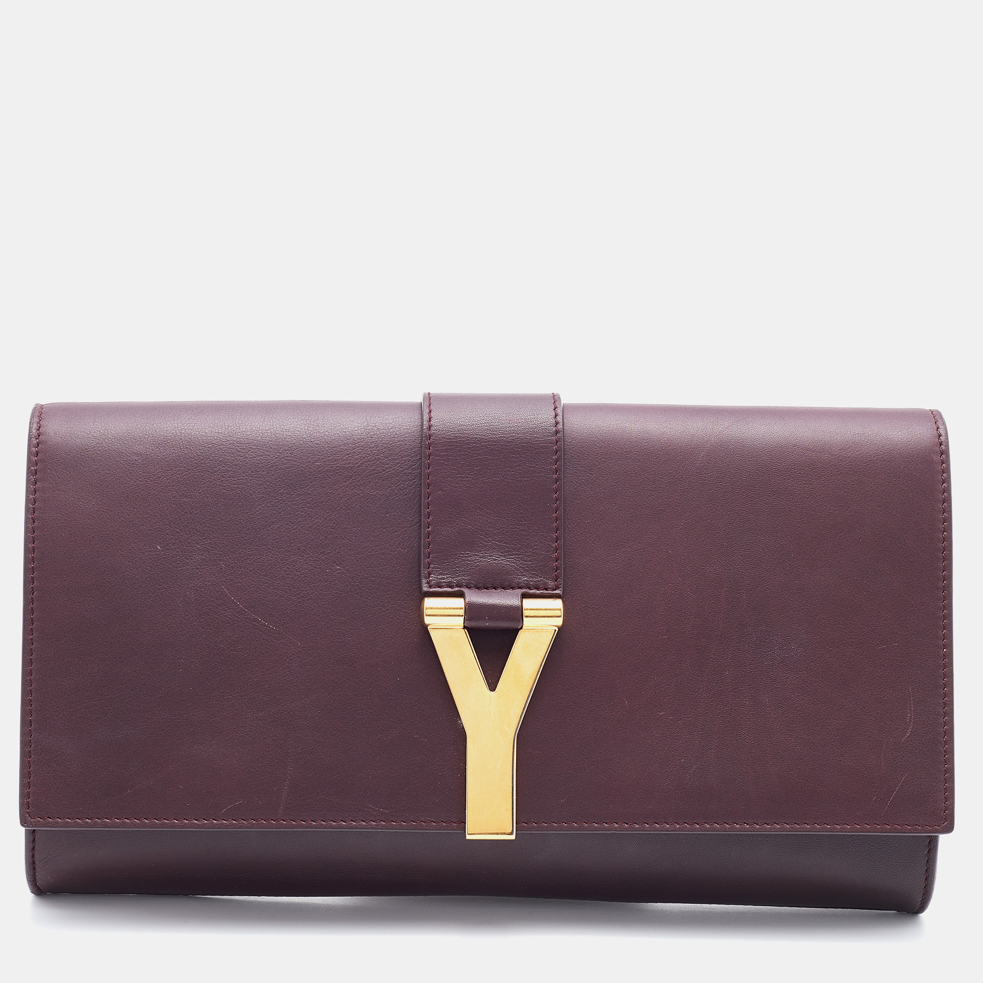 Pre-owned Saint Laurent Burgundy Leather Y-ligne Clutch