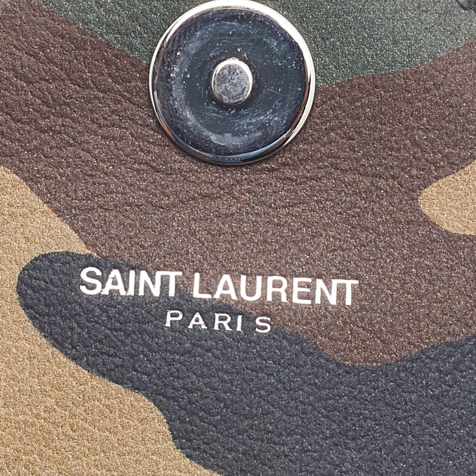 Saint Laurent Multicolor Camouflage Print Leather Mini College Top