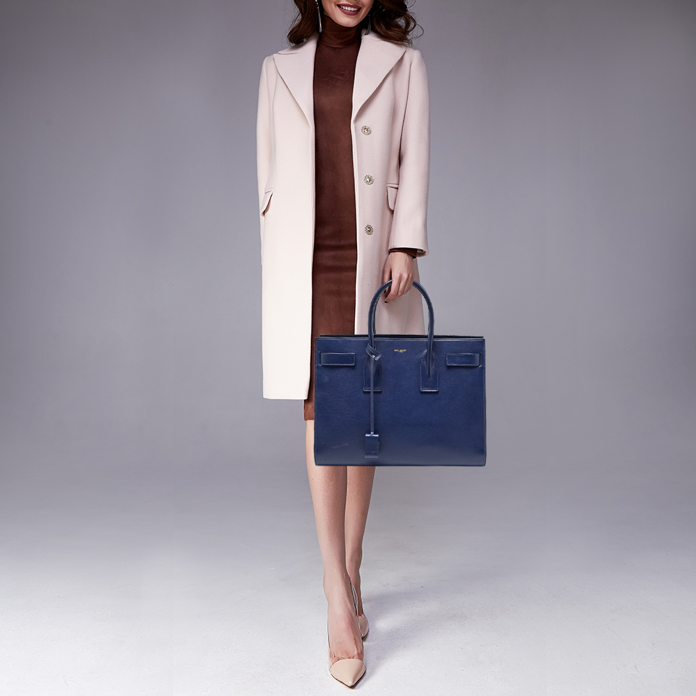 

Saint Laurent Navy Blue Leather Medium Classic Sac De Jour Tote