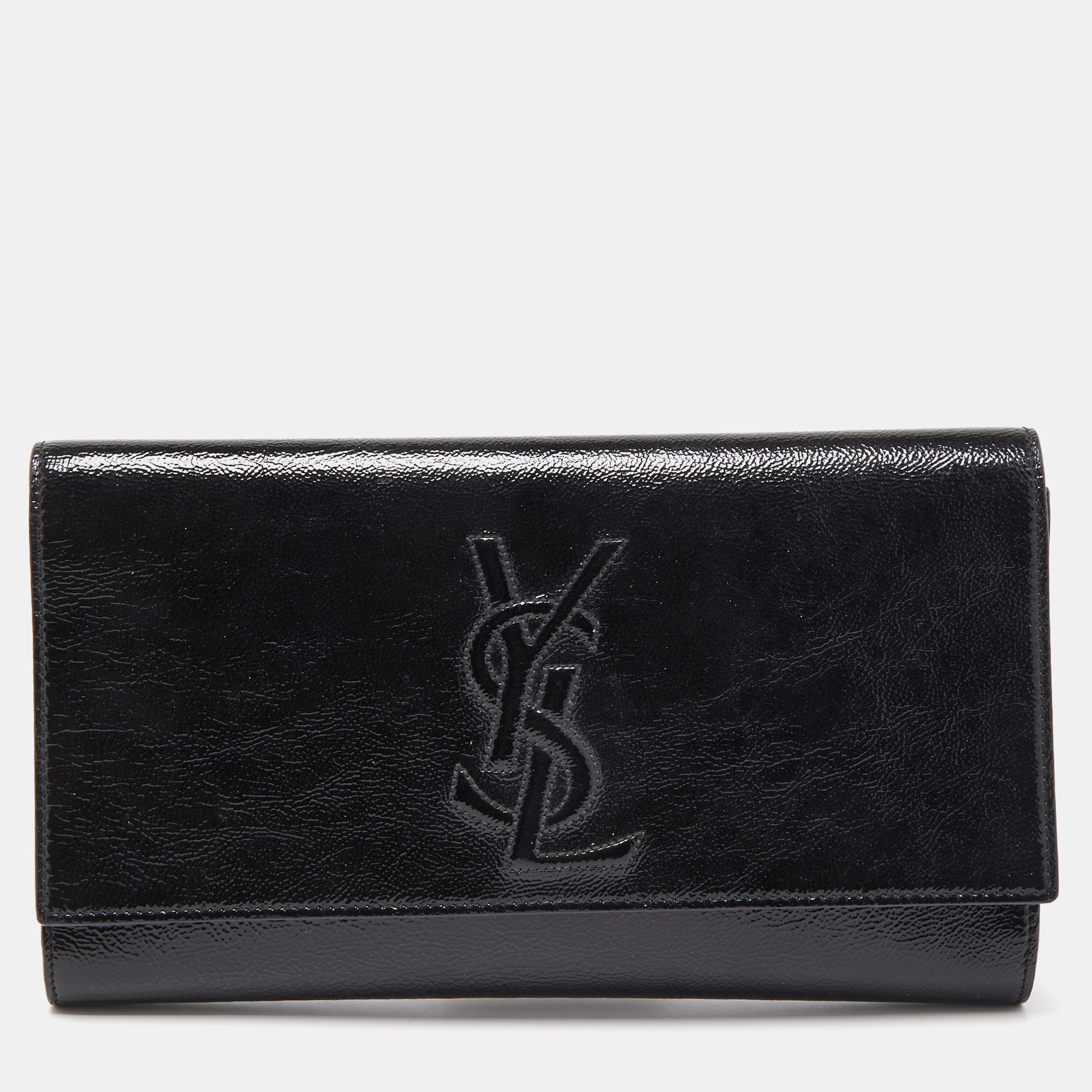 Pre Owned Saint Laurent Black Patent Leather Belle De Jour Flap Clutch