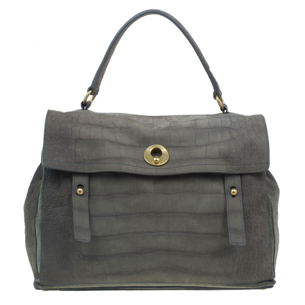 Pre Owned Saint Laurent Paris Green Croc Embossed Muse Two Satchel