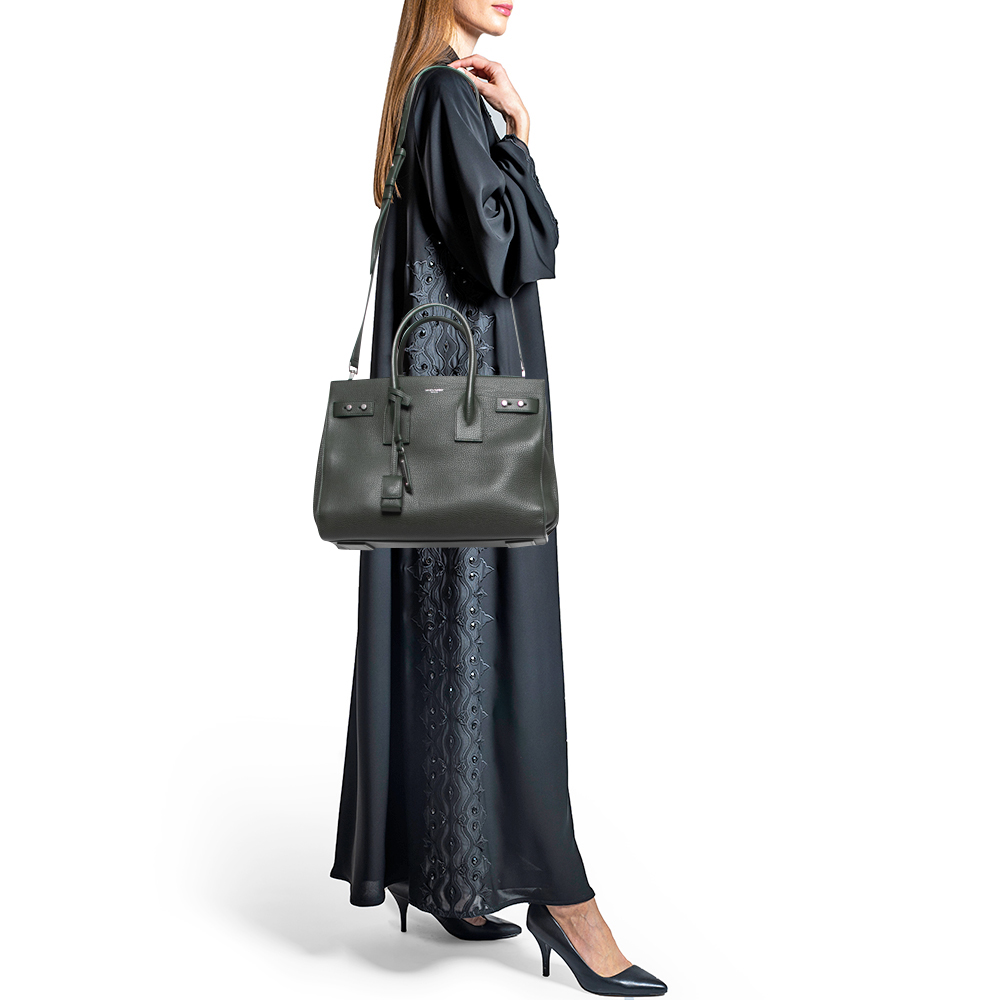 

Saint Laurent Dark Green Leather  Classic Sac De Jour Tote