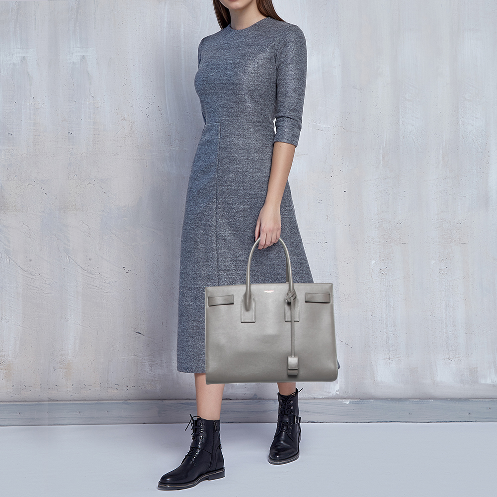 

Saint Laurent Grey Leather Medium Sac De Jour Tote