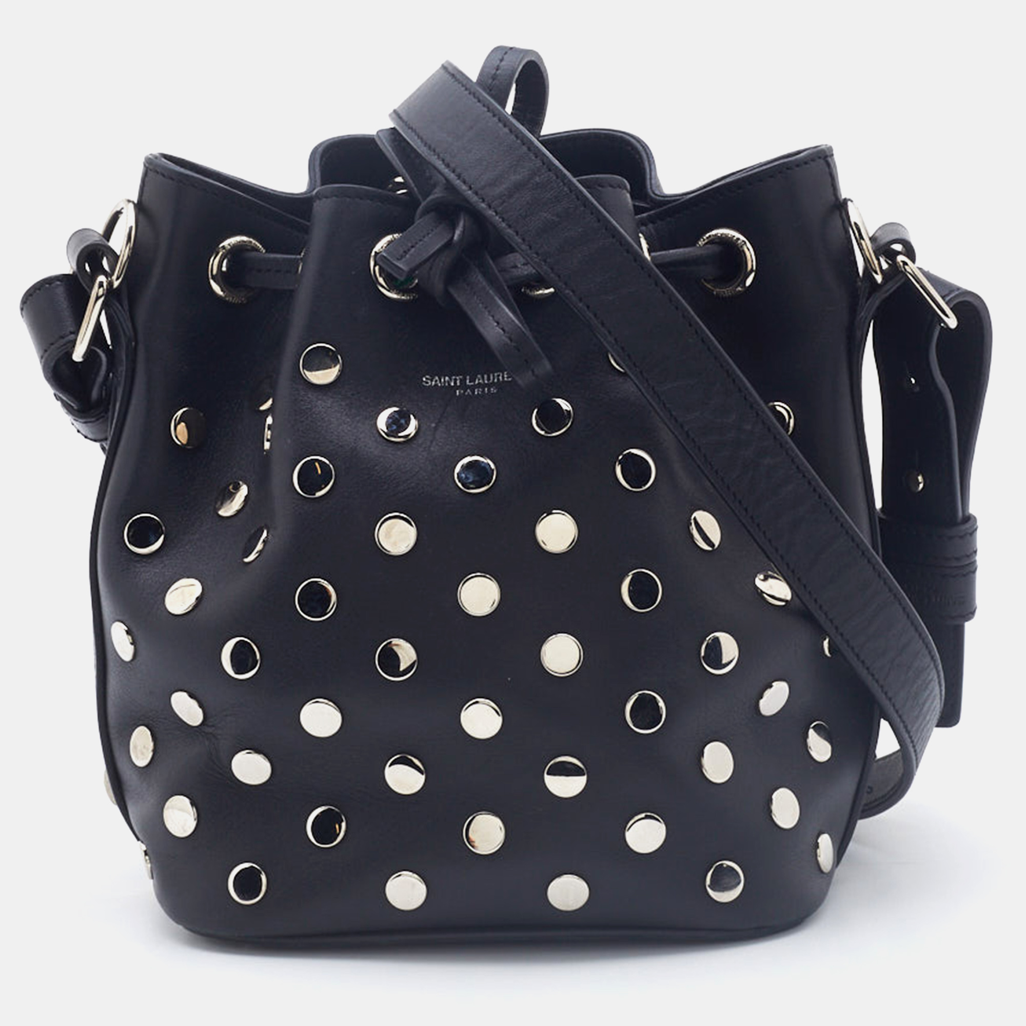 

Saint Laurent Black Studded Leather Emmanuelle Bucket Bag