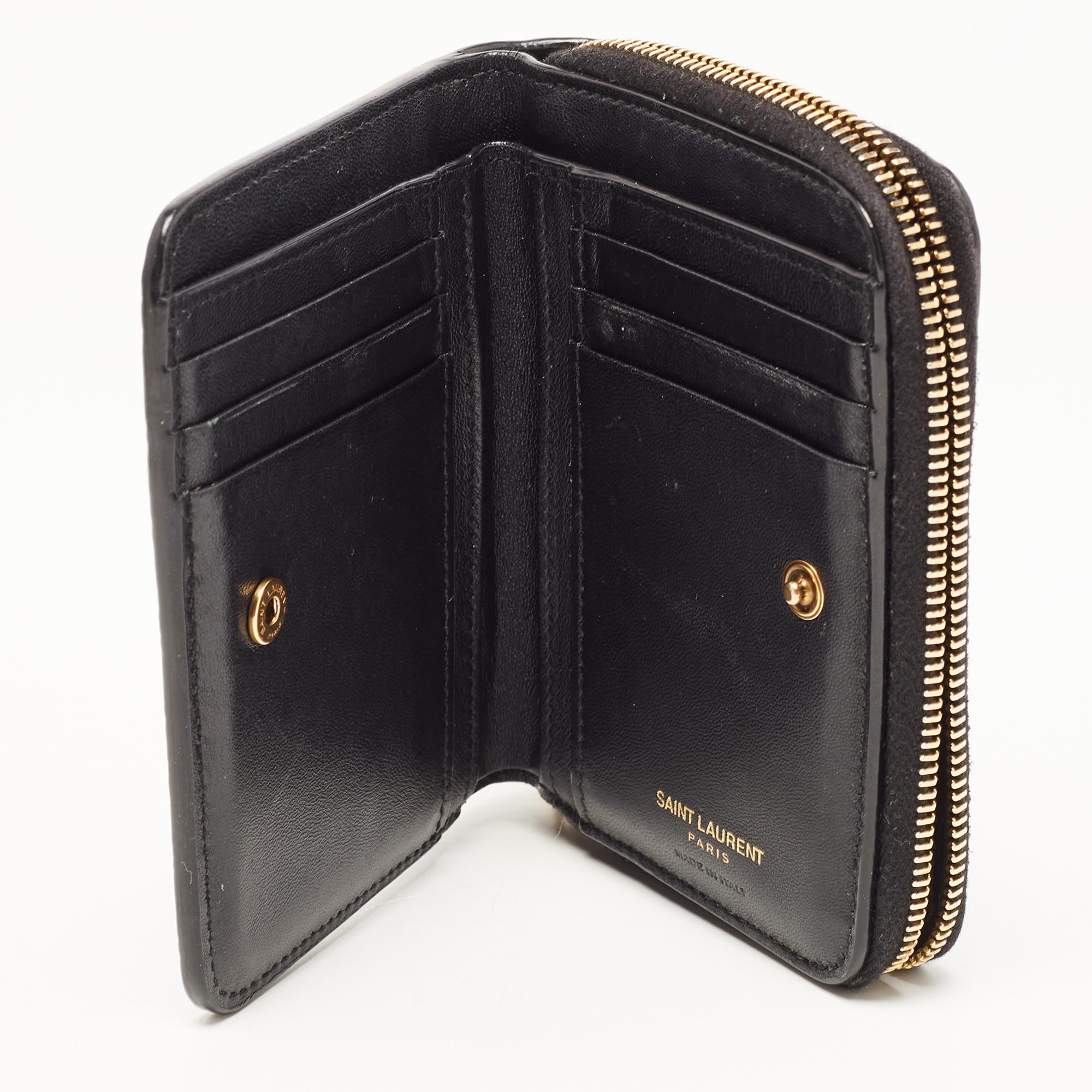 

Saint Laurent Black Croc-Embossed Leather Zip Around Compact Wallet