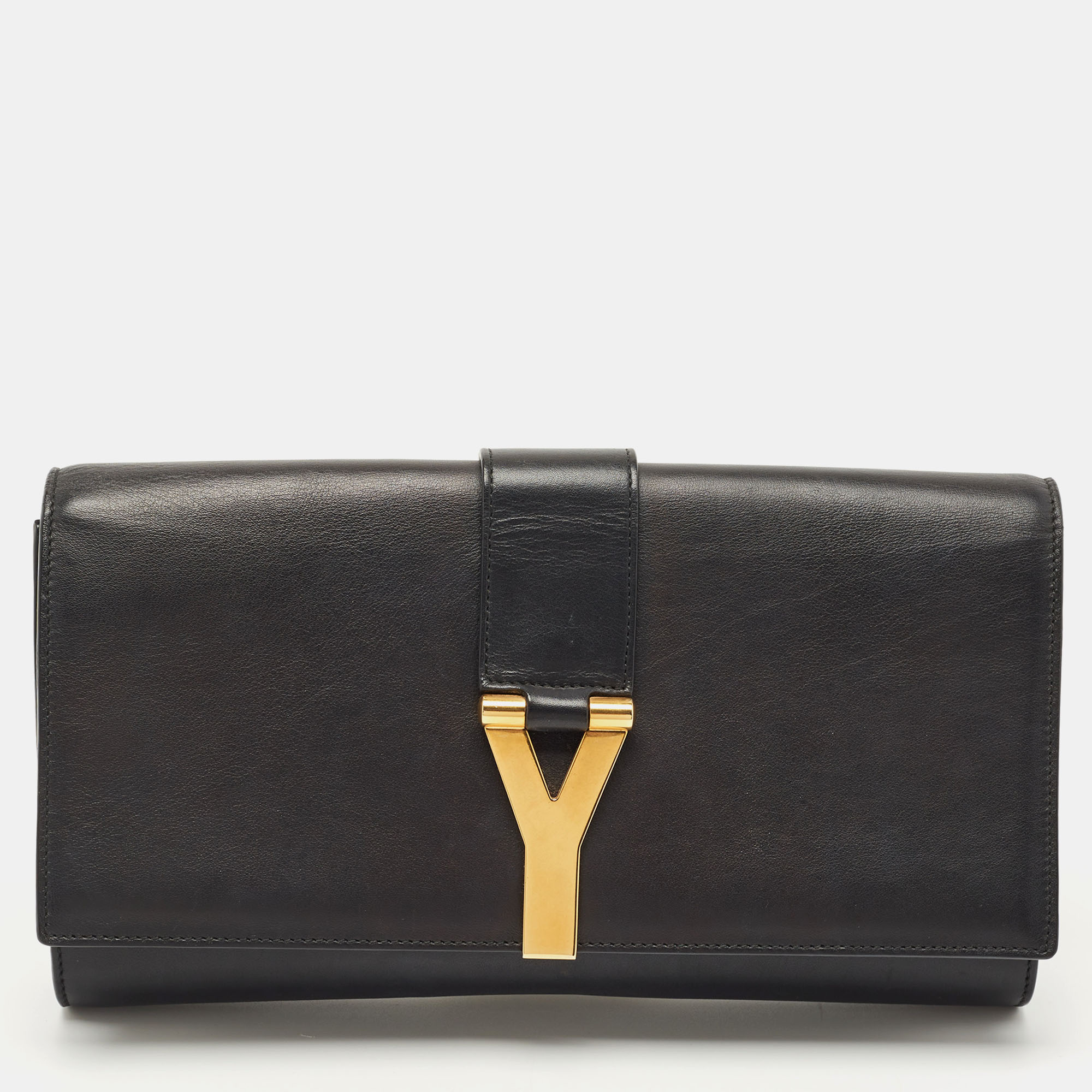 Pre Owned Saint Laurent Black Leather Y-Ligne Clutch