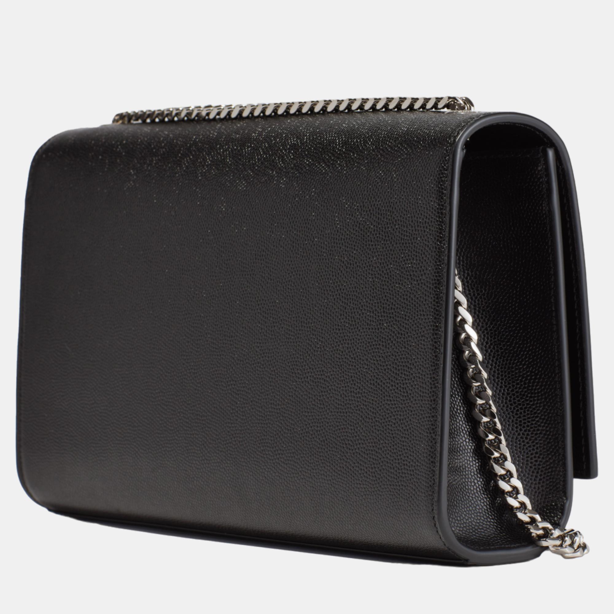 

KATE MEDIUM CHAIN BAG IN GRAIN, Black