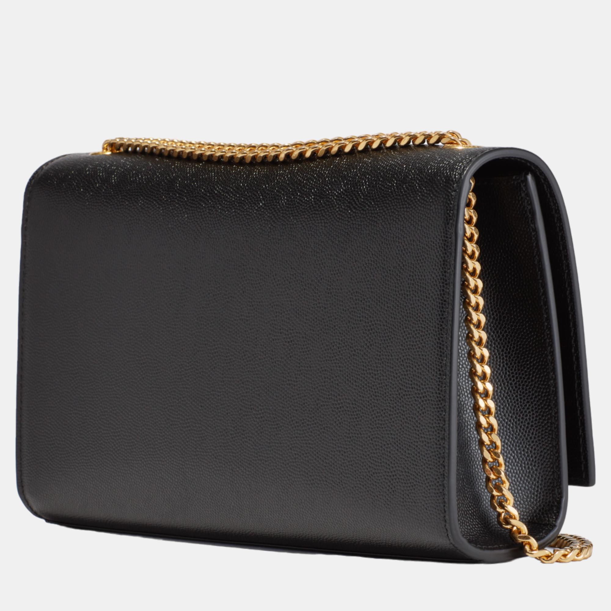 

KATE MEDIUM CHAIN BAG IN GRAIN, Black