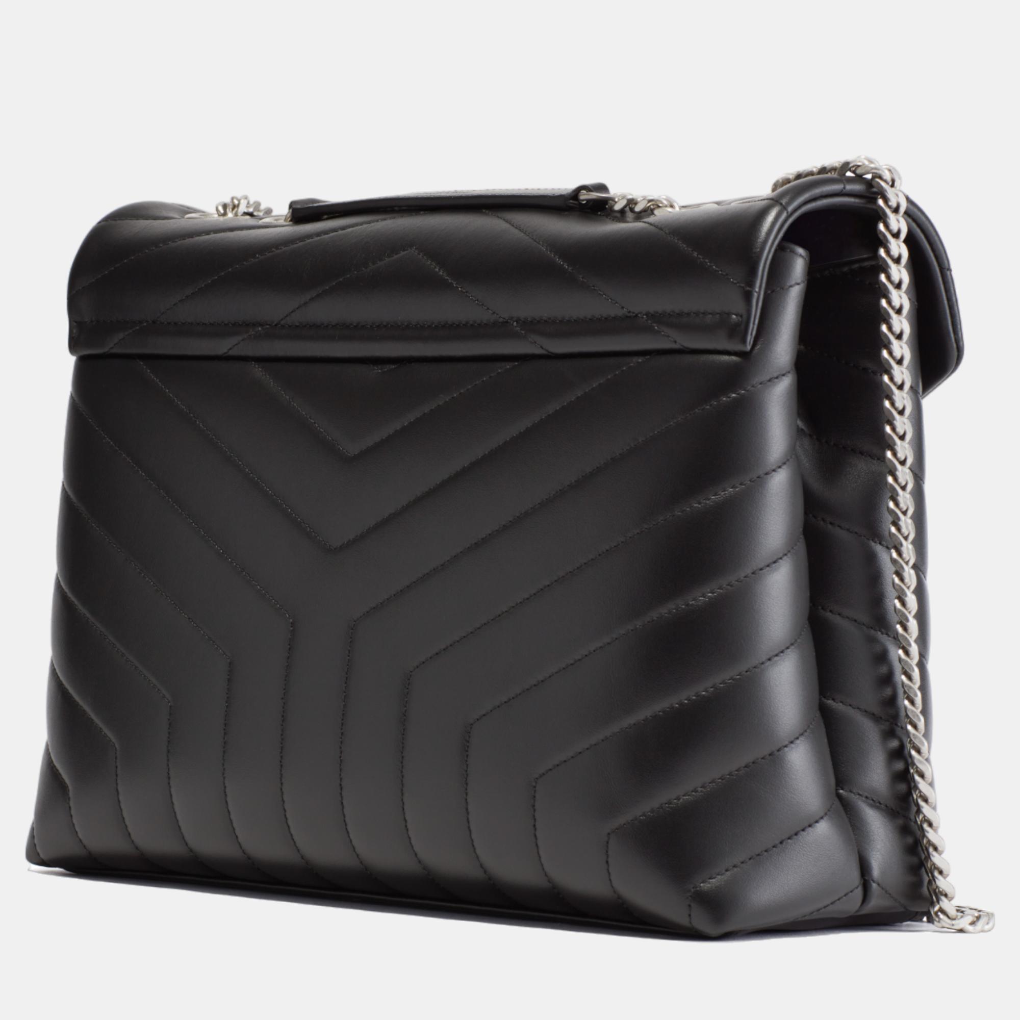 

LOULOU MEDIUM CHAIN BAG IN QUILTED "Y" LEATHER, Black