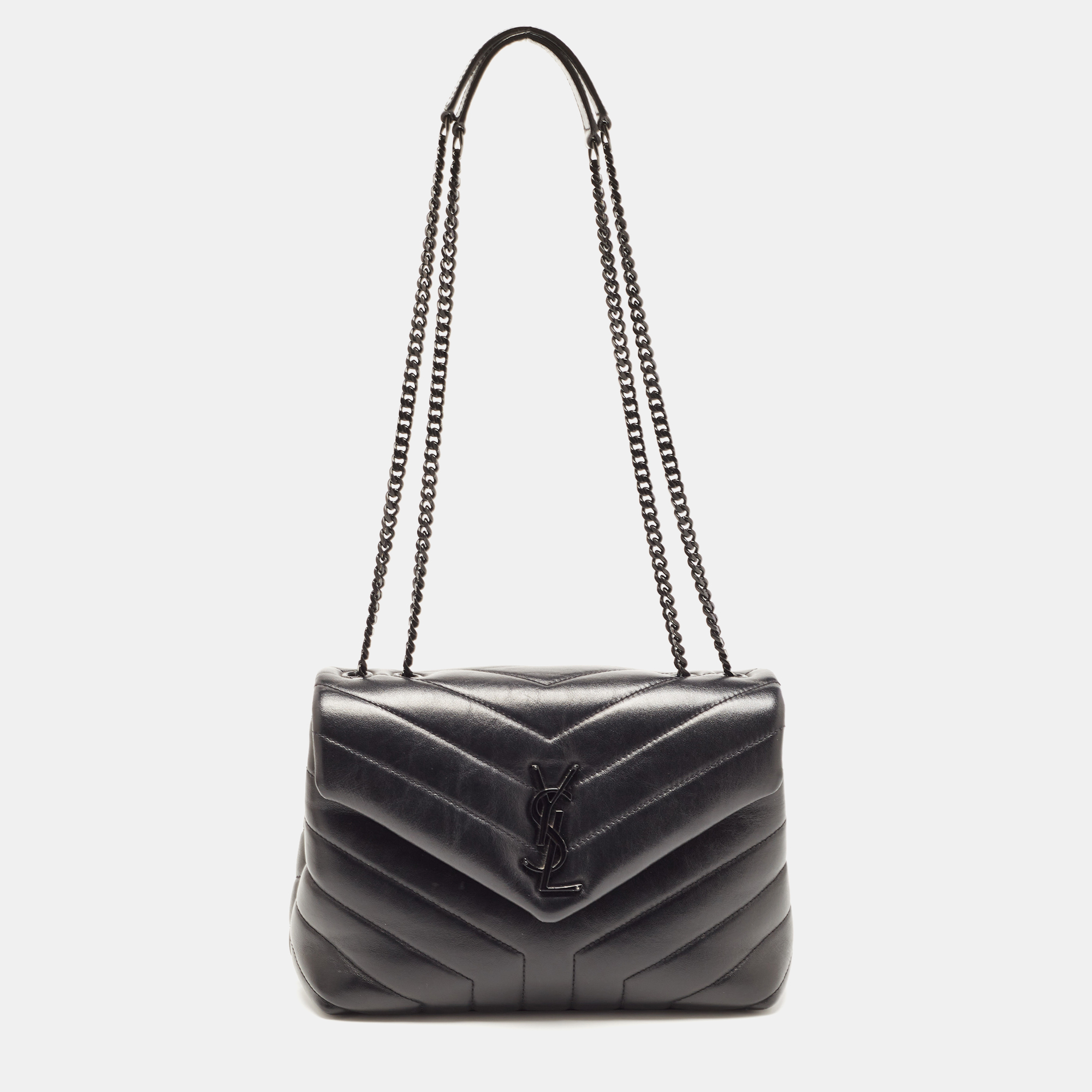Pre Owned Saint Laurent Black Quilted Leather Small Loulou Shoulder Bag
