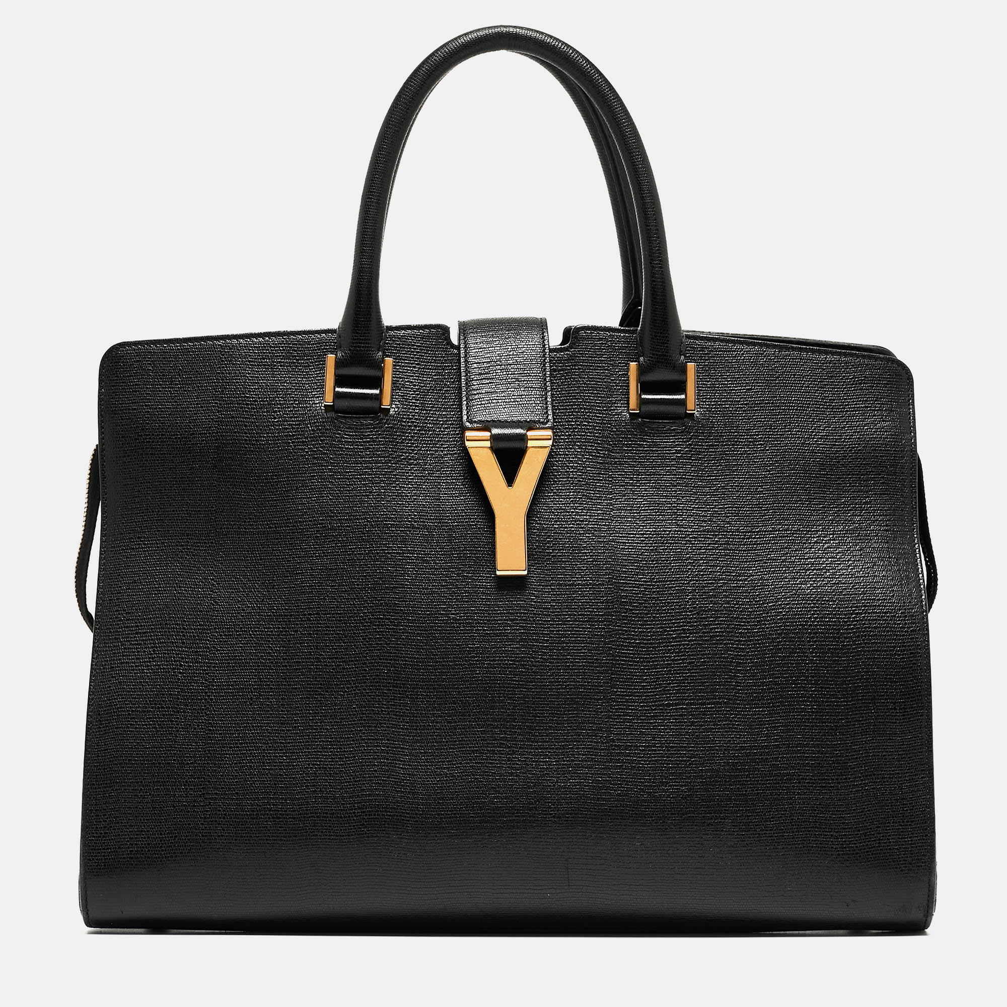 Saint Laurent Black Leather Medium Cabas Y-Ligne Tote