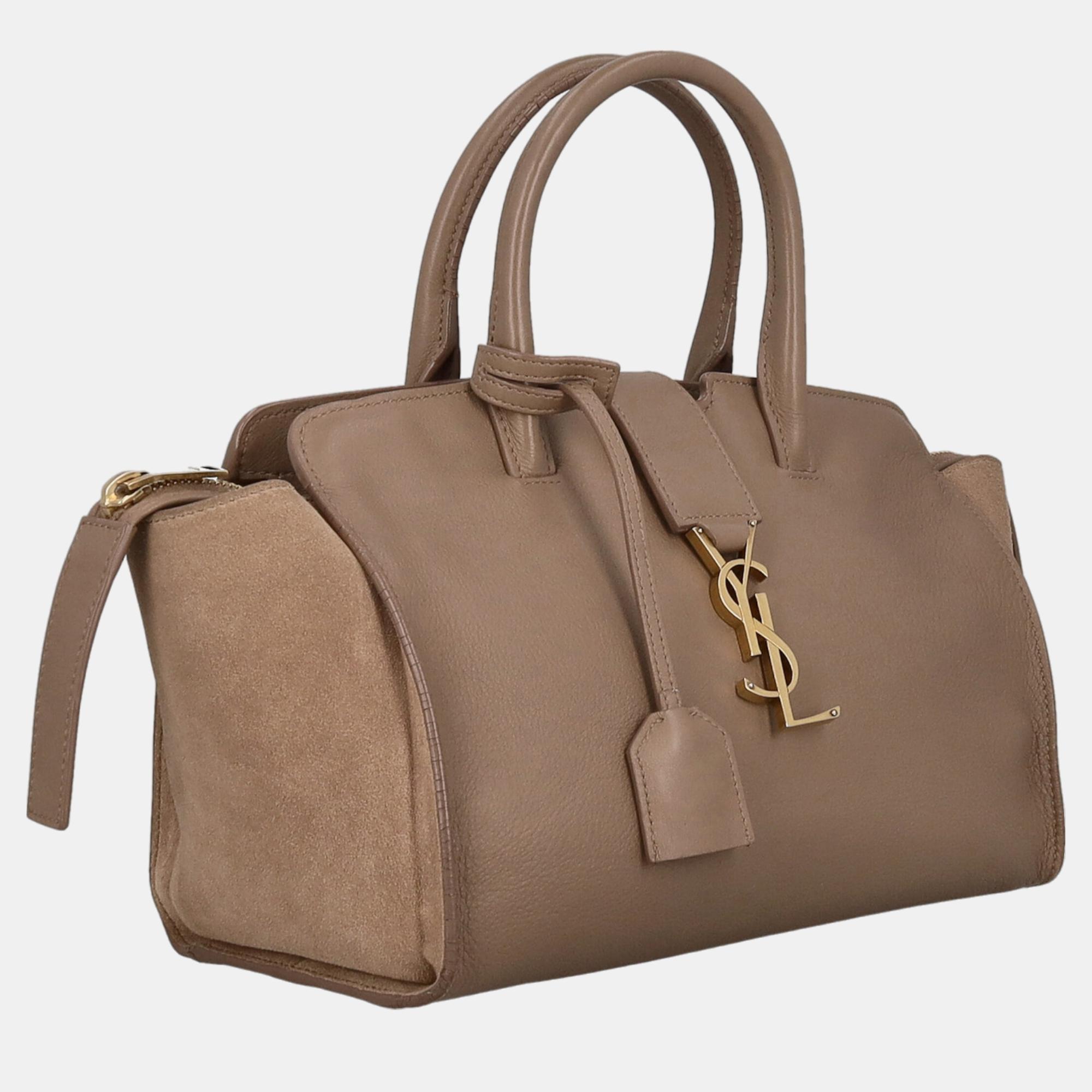 

Saint Laurent Monogram Downtown Cabas - Women's Leather Tote Bag - Beige