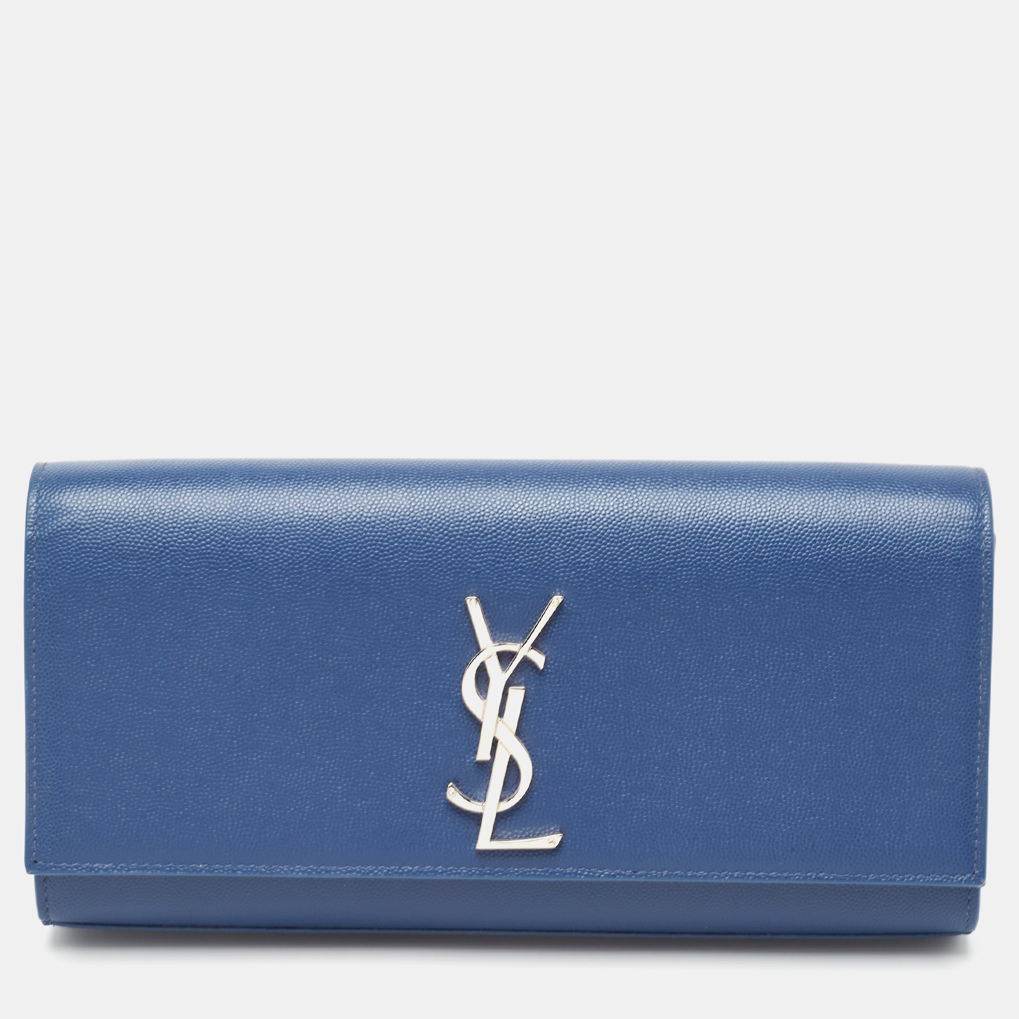 Pre-owned Saint Laurent Blue Leather Kate Monogram Clutch
