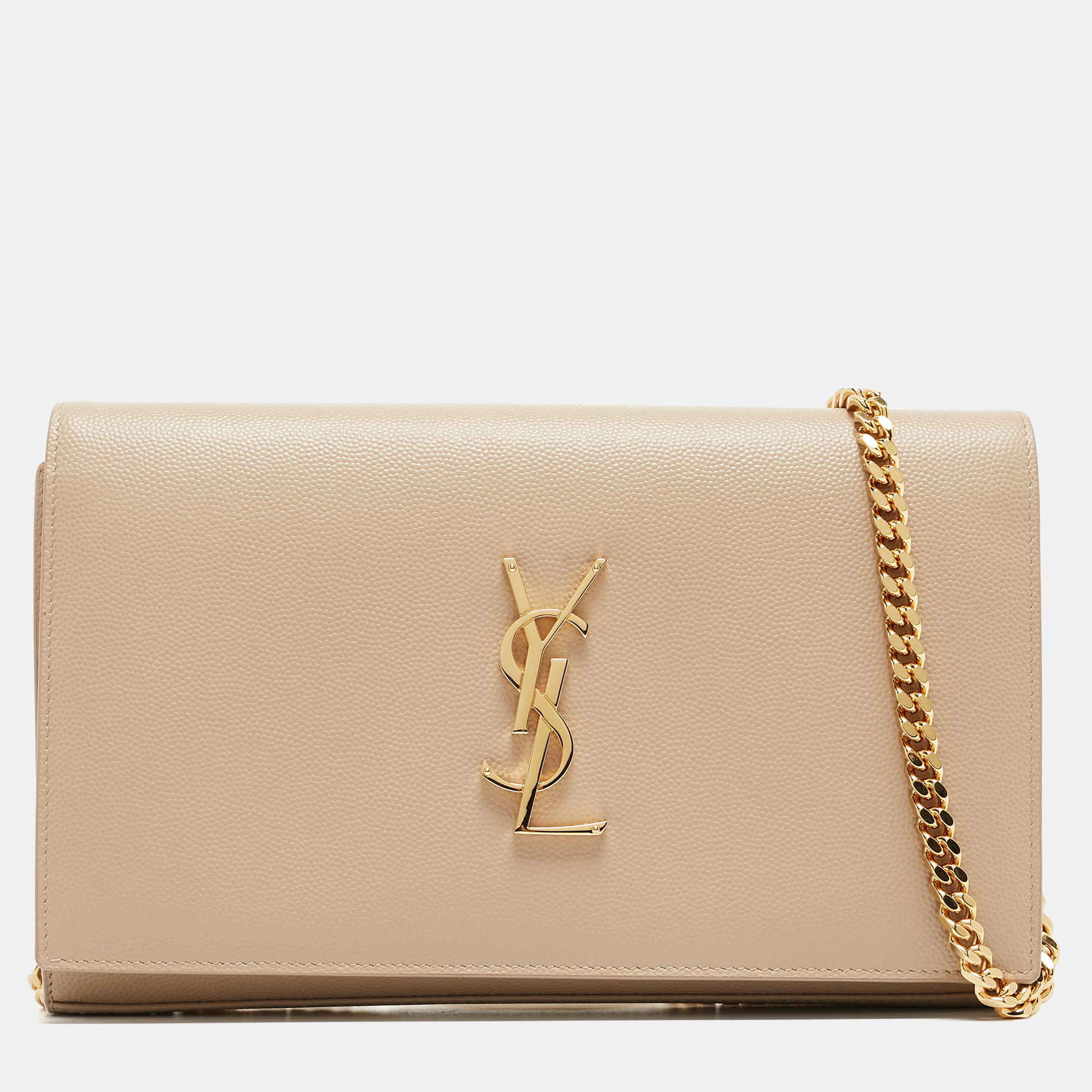 Pre-owned Saint Laurent Beige Leather Kate Chain Clutch