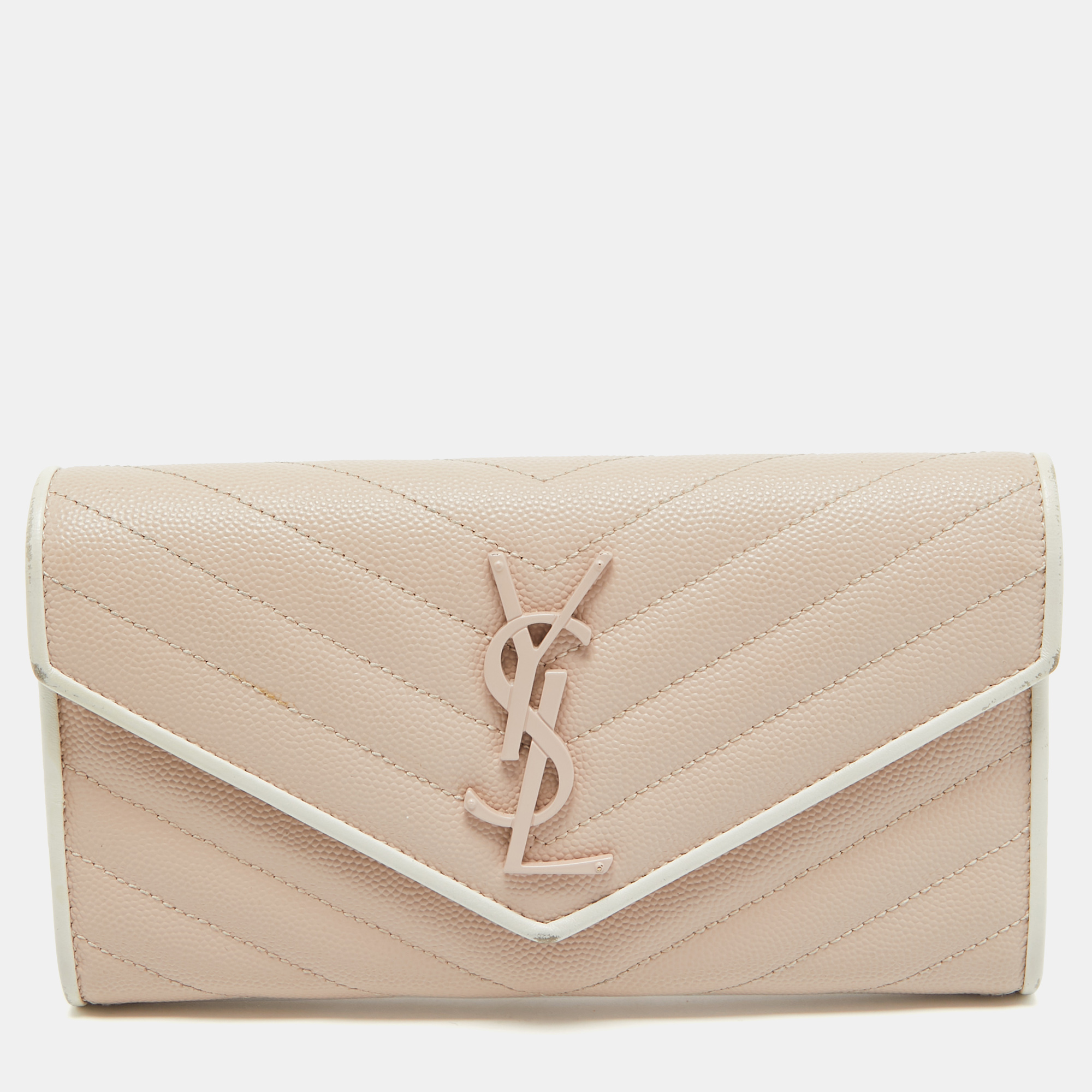 

Saint Laurent Rose Poudre Matelasse Leather Monogram Continental Wallet, Pink