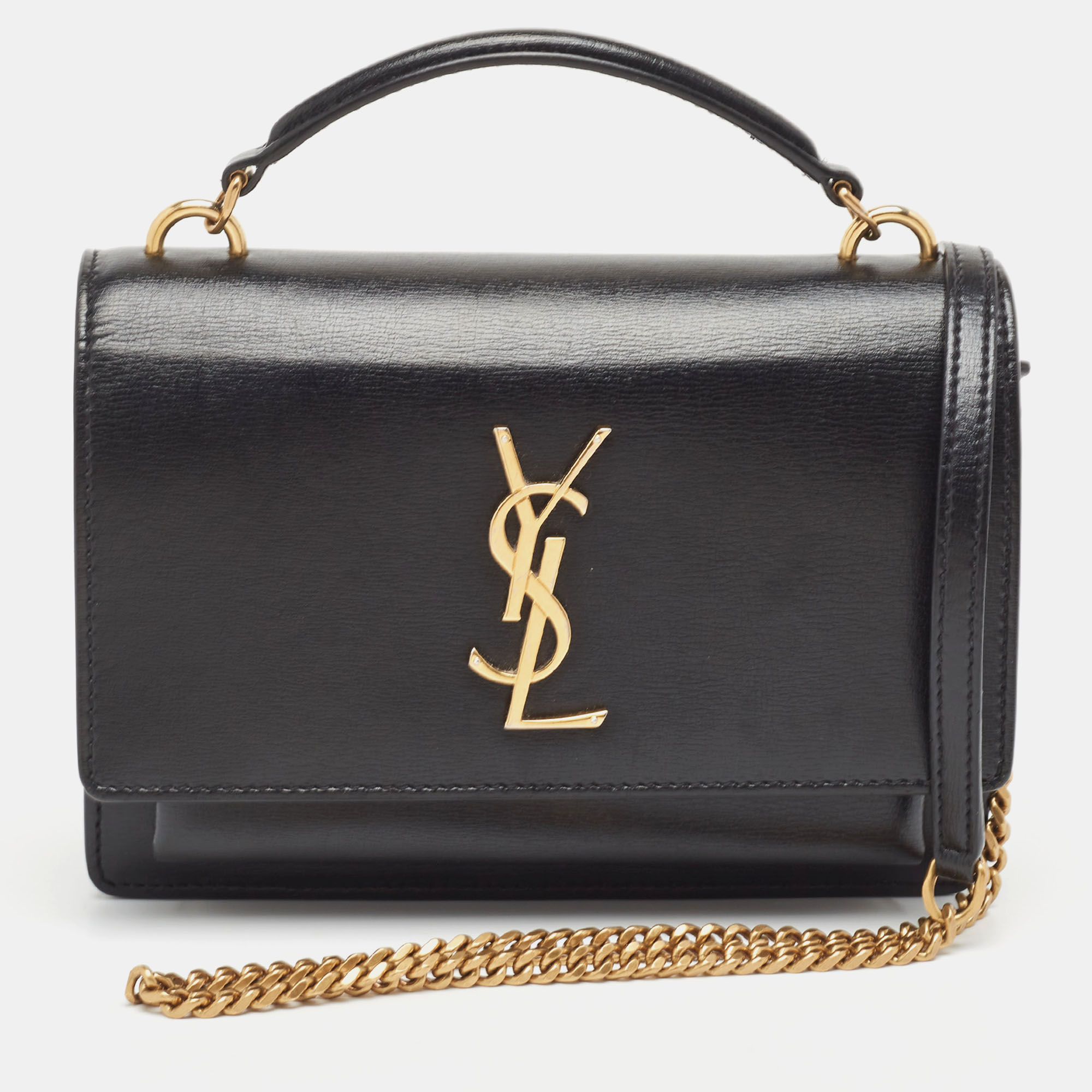 Pre Owned Saint Laurent Black Leather Sunset Top Handle Bag