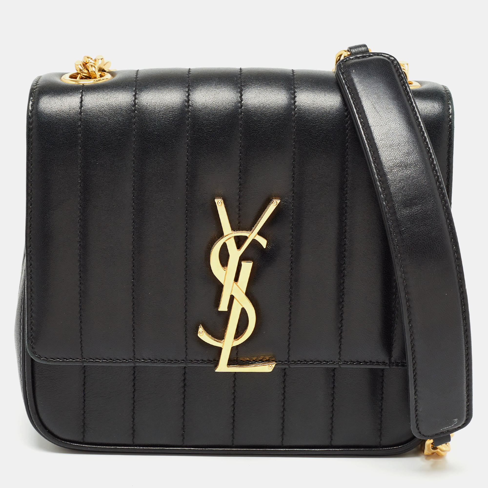 Pre-owned Saint Laurent Black Quilted Leather Medium Vicky Shoulder Bag