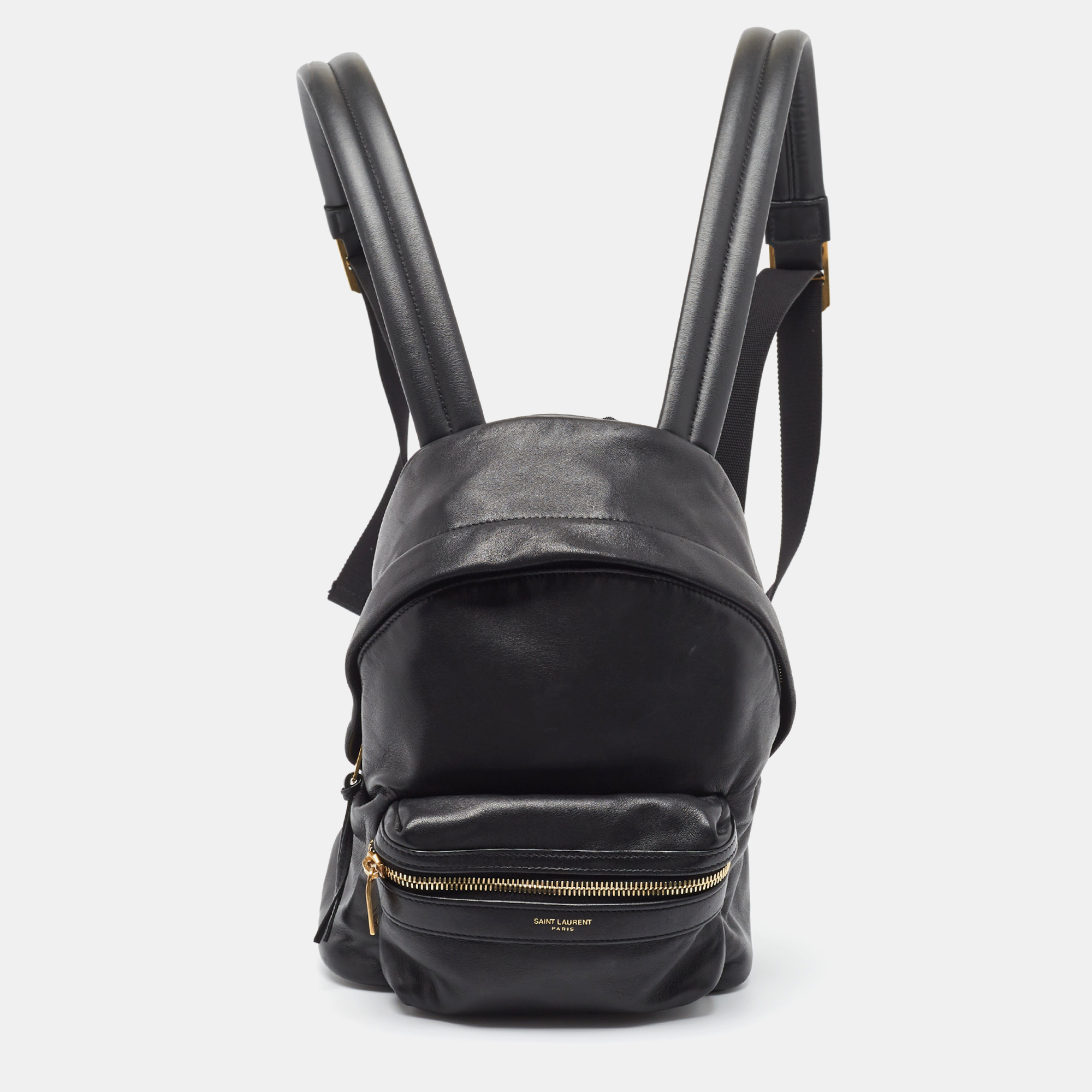 Pre-owned Saint Laurent Black Leather And Canvas Bo City Backpack