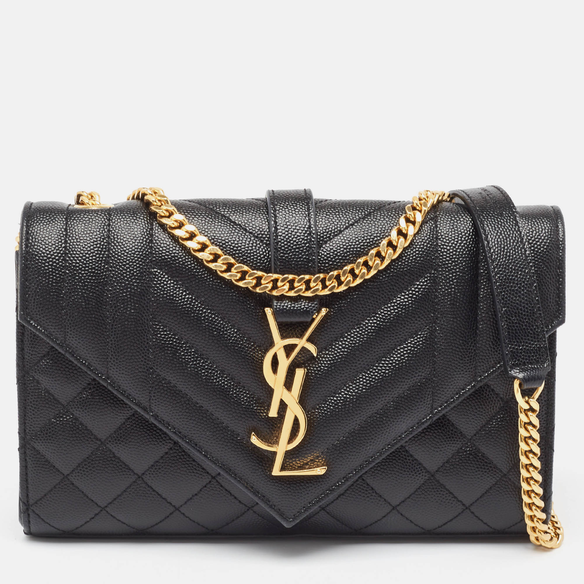 

Saint Laurent Black Mix Quilted Leather Small Envelope Shoulder Bag