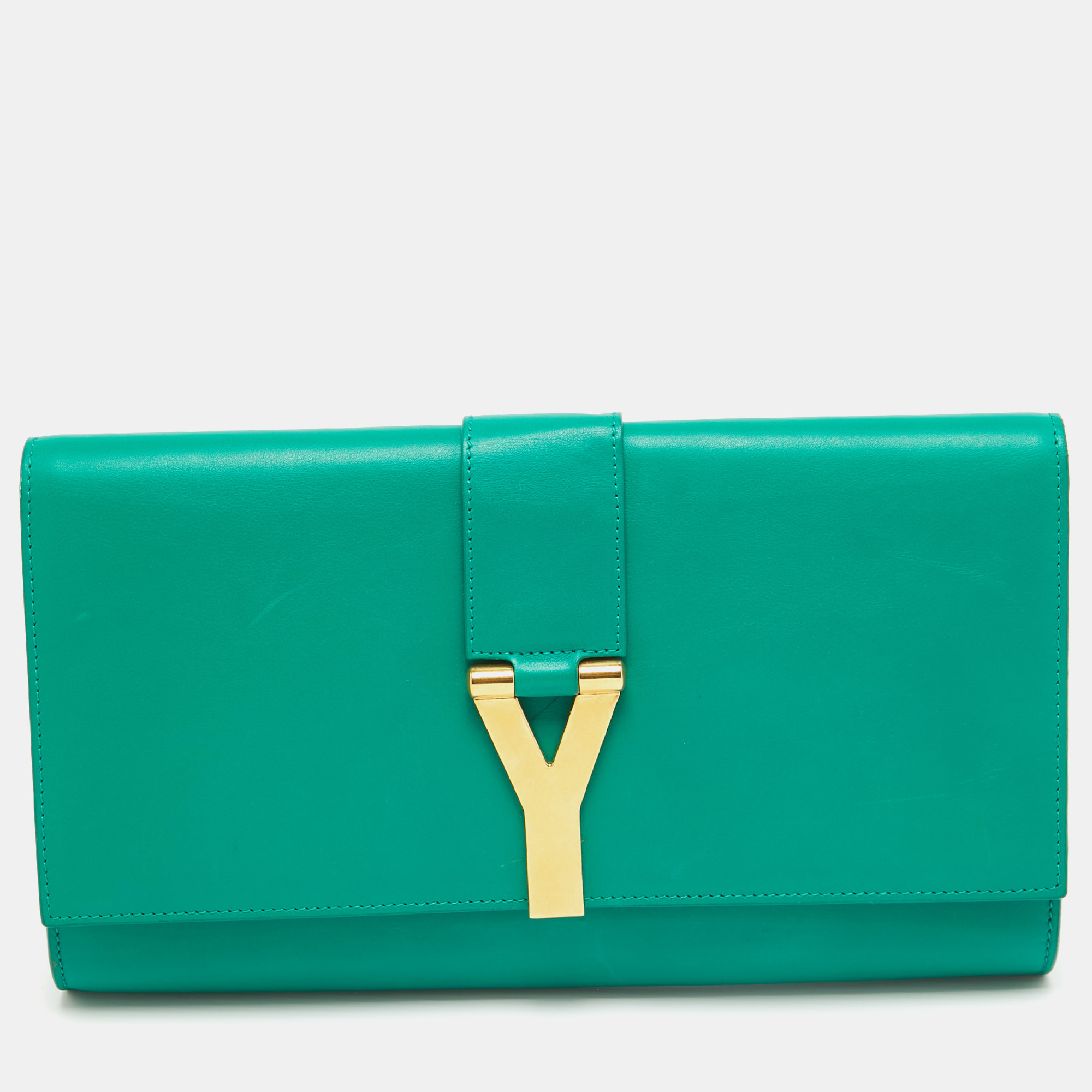 Pre-owned Saint Laurent Green Leather Y-ligne Clutch