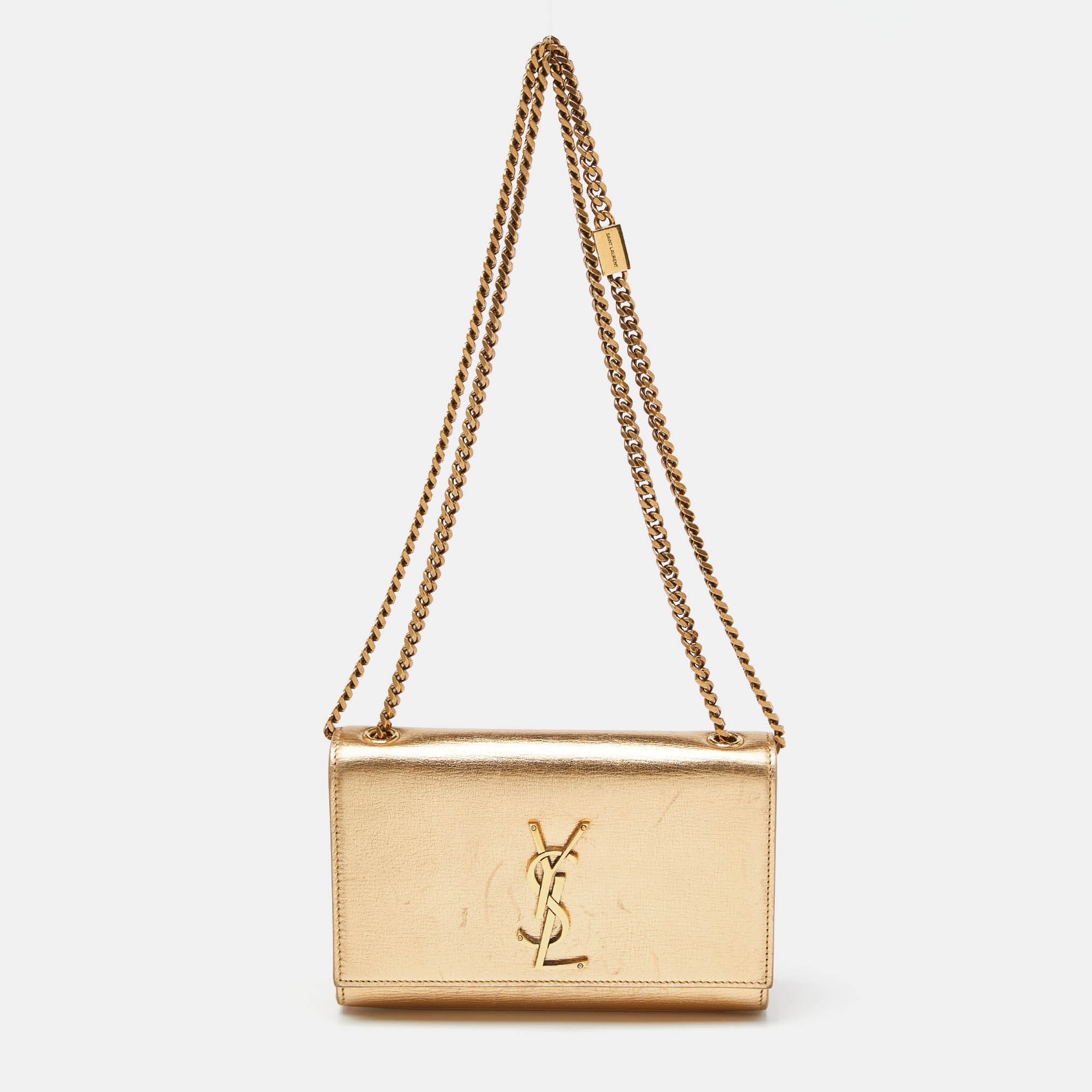 Pre-owned Saint Laurent Gold Leather Small Monogram Kate Chain Bag