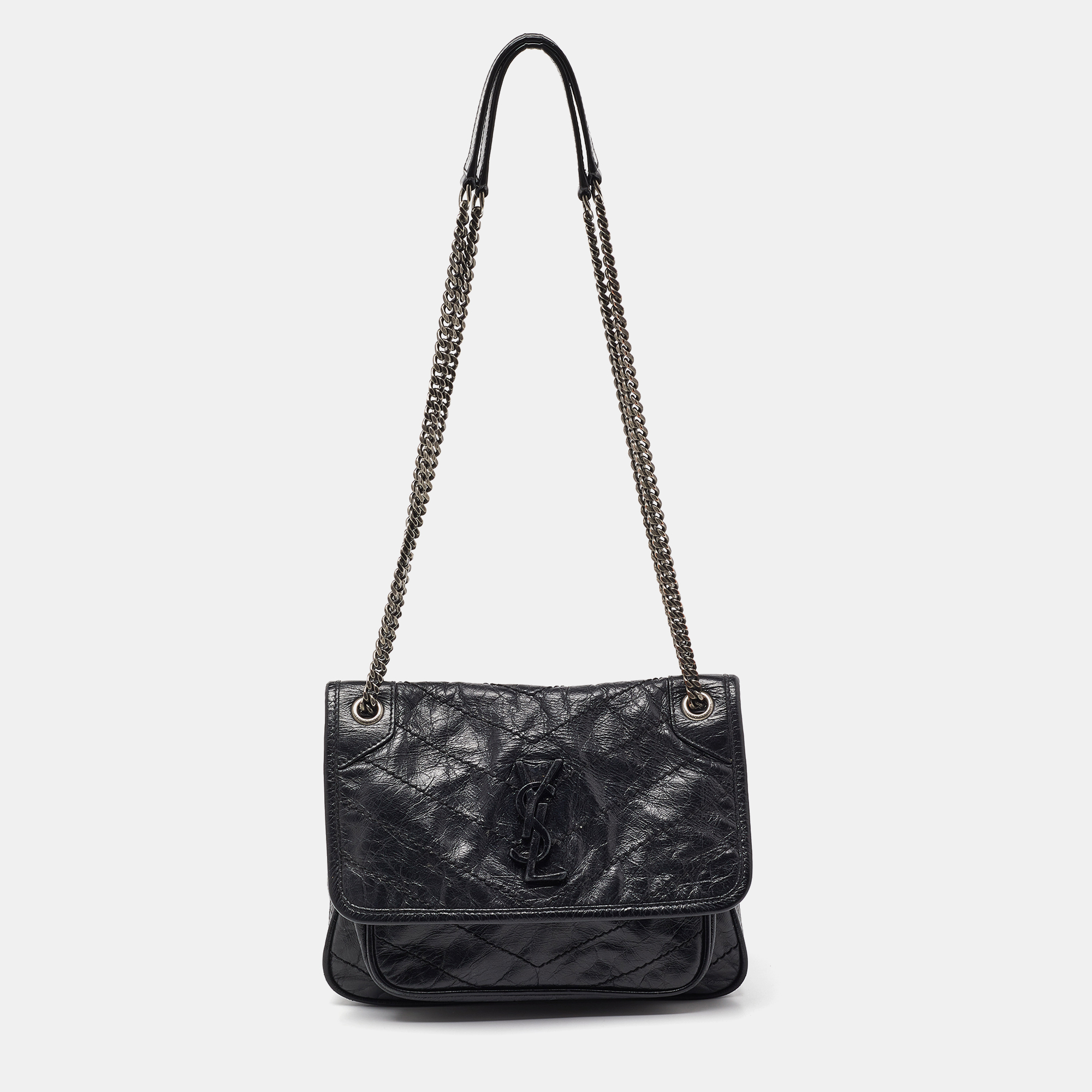 

Saint Laurent Black Crinkled Leather Baby Niki Chain Shoulder Bag