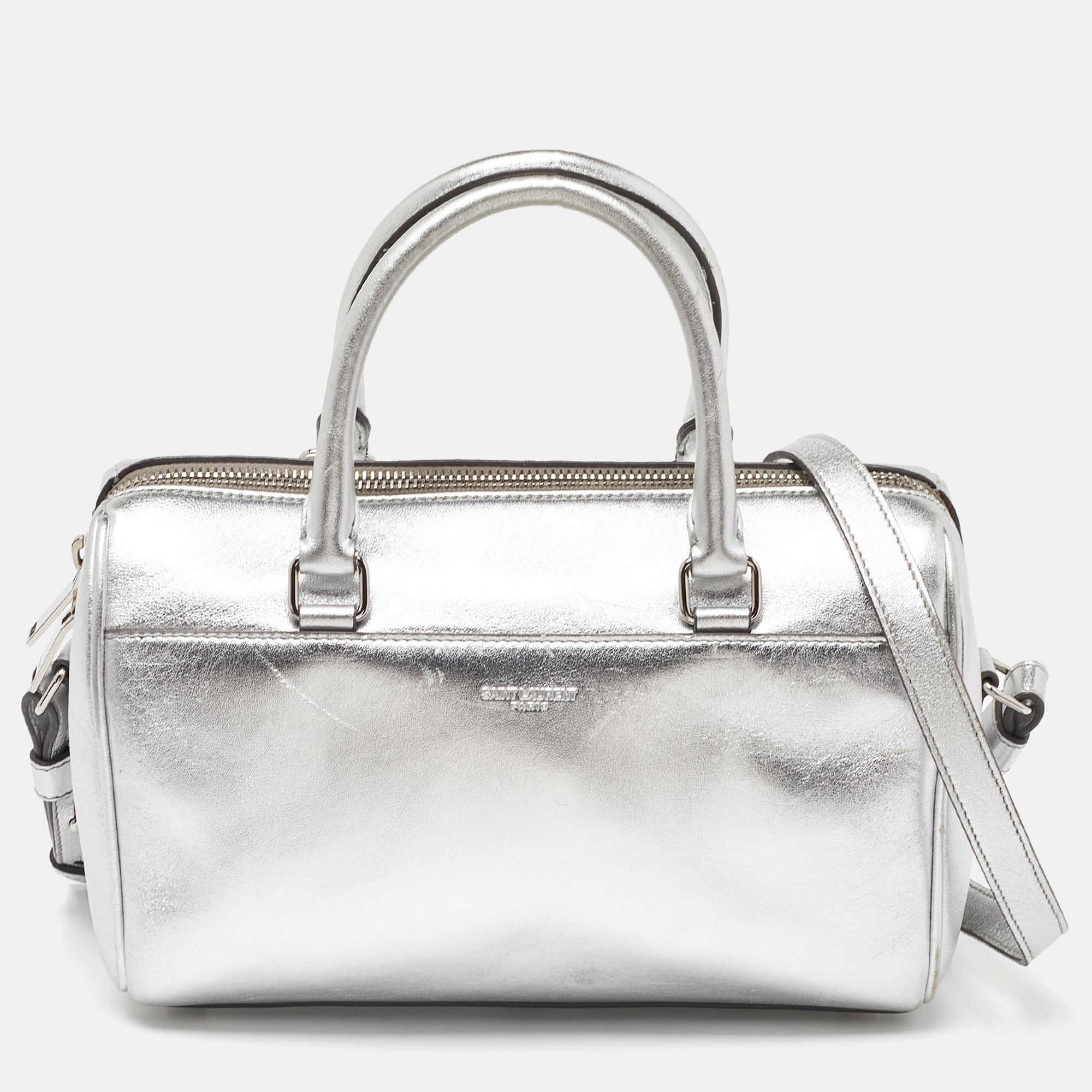 Pre-owned Saint Laurent Silver Leather Classic Baby Duffle Bag
