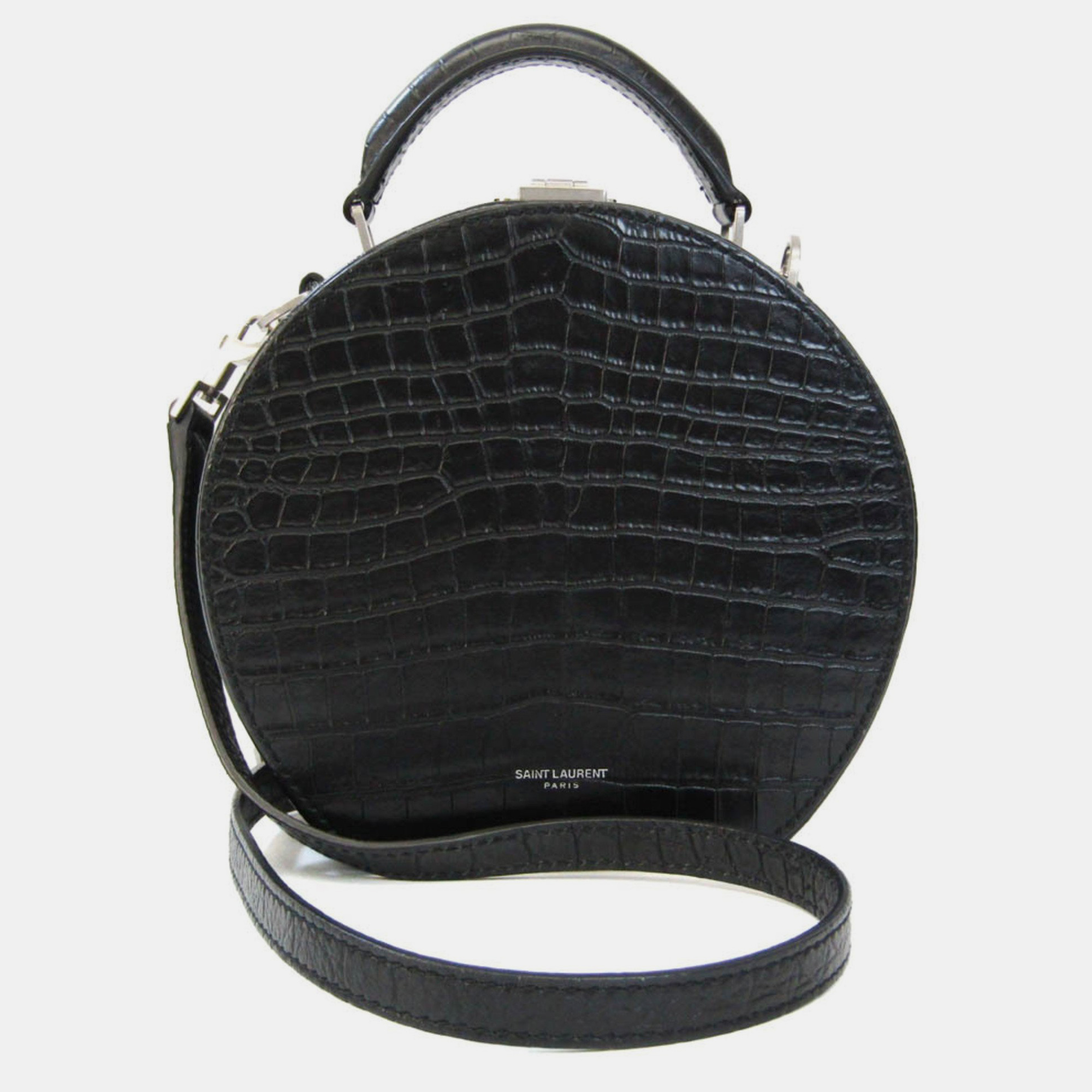 

Saint Laurent Crocodile Embossed Leather Small Mica Hatbox Bag, Black