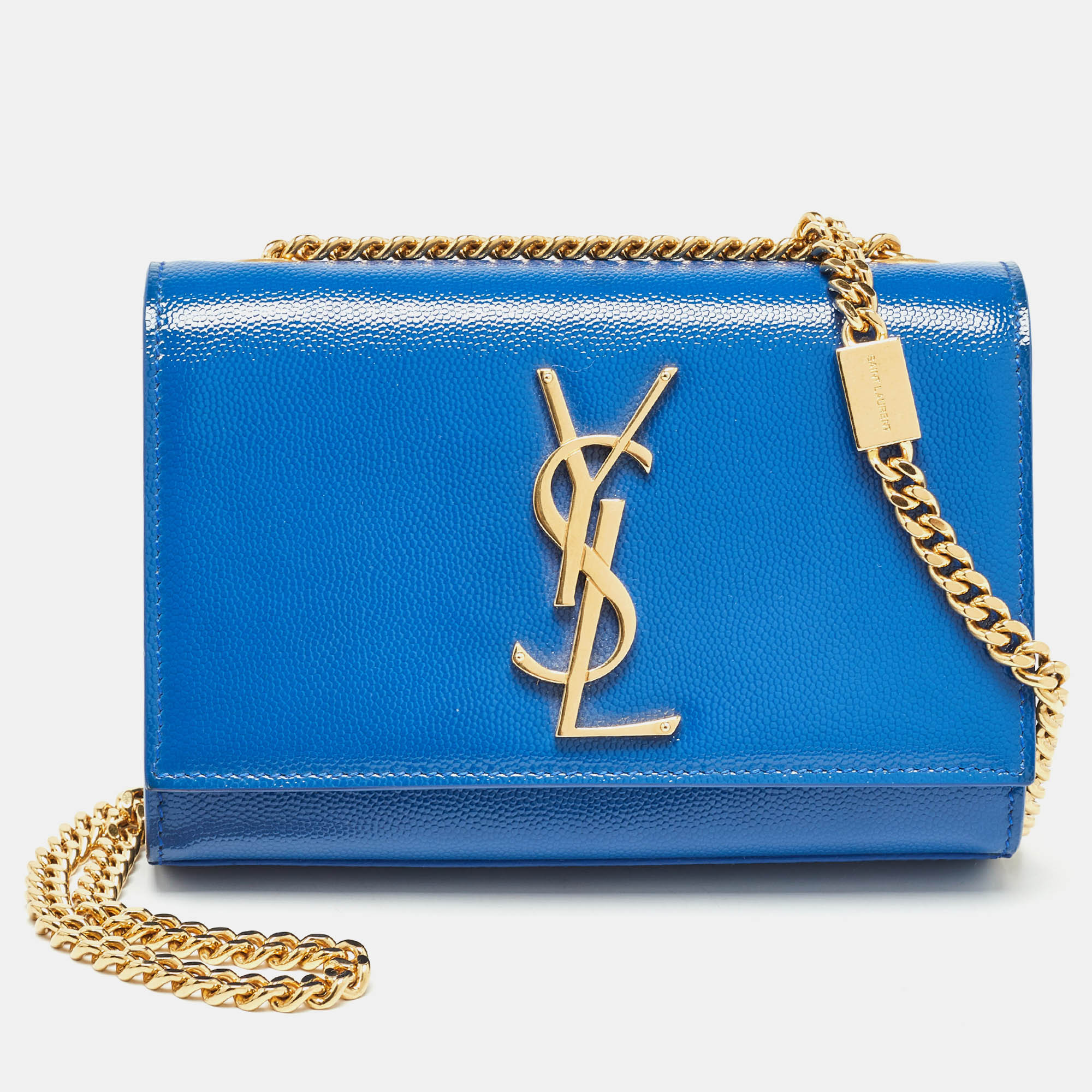 

Saint Laurent Blue Patent Leather  Monogram Kate Chain Crossbody Bag