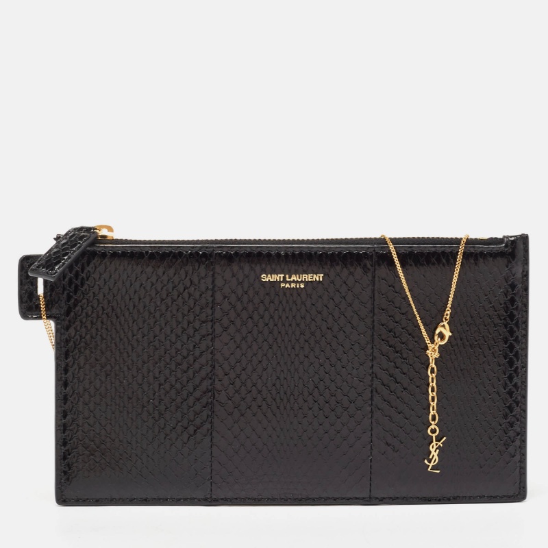 

Saint Laurent Black Ayers Watersnake Leather Chain Pouch