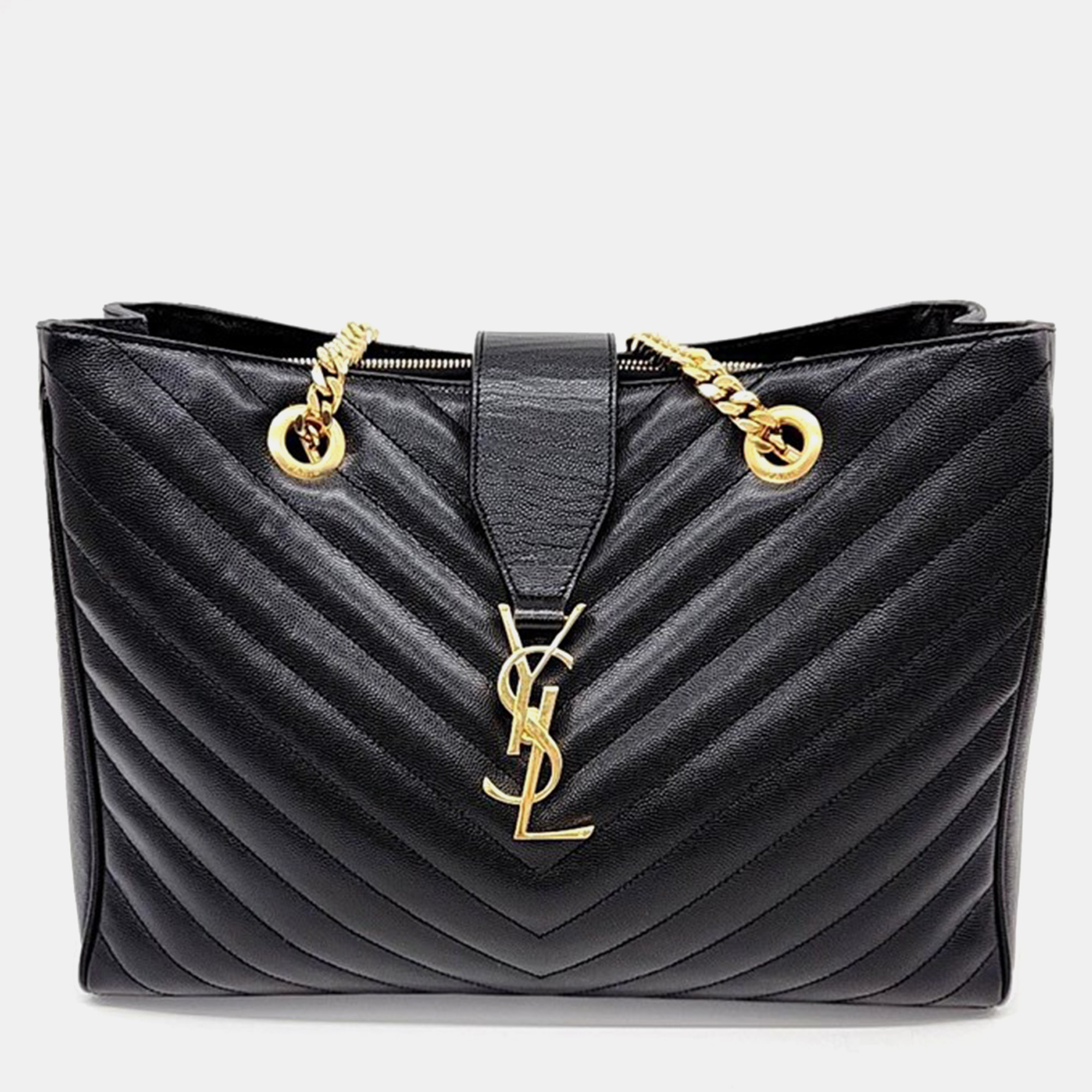 Pre-owned Saint Laurent Monogram Chain Shoulder Bag In Black