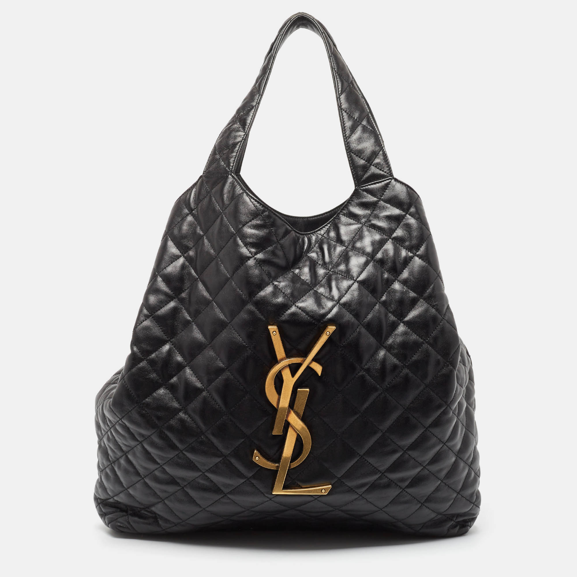 Pre-owned Saint Laurent Black Quilted Leather Maxi Icare Shopper Tote