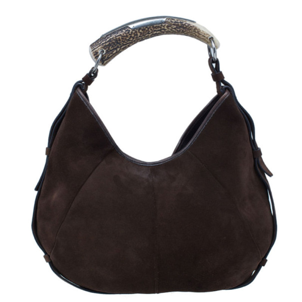 Pre Owned Saint Laurent Paris Brown Suede Small Mombasa Hobo
