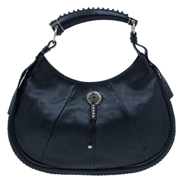 Pre Owned Saint Laurent Paris Black Leather Small Mombasa Hobo