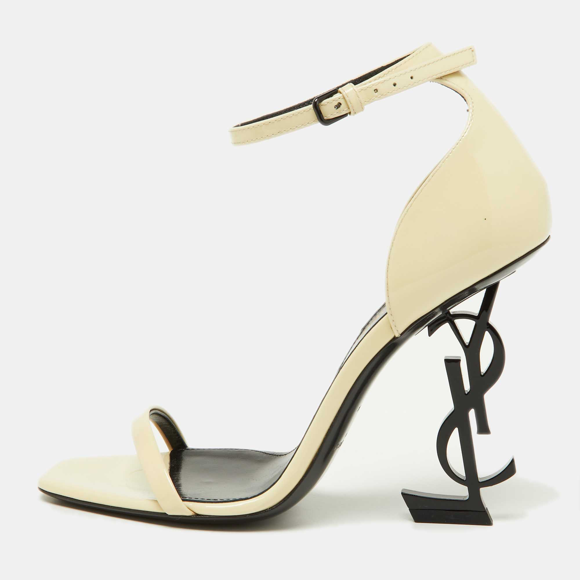 

Saint Laurent Paris Off White Patent Leather Opyum Ankle Strap Sandals Size