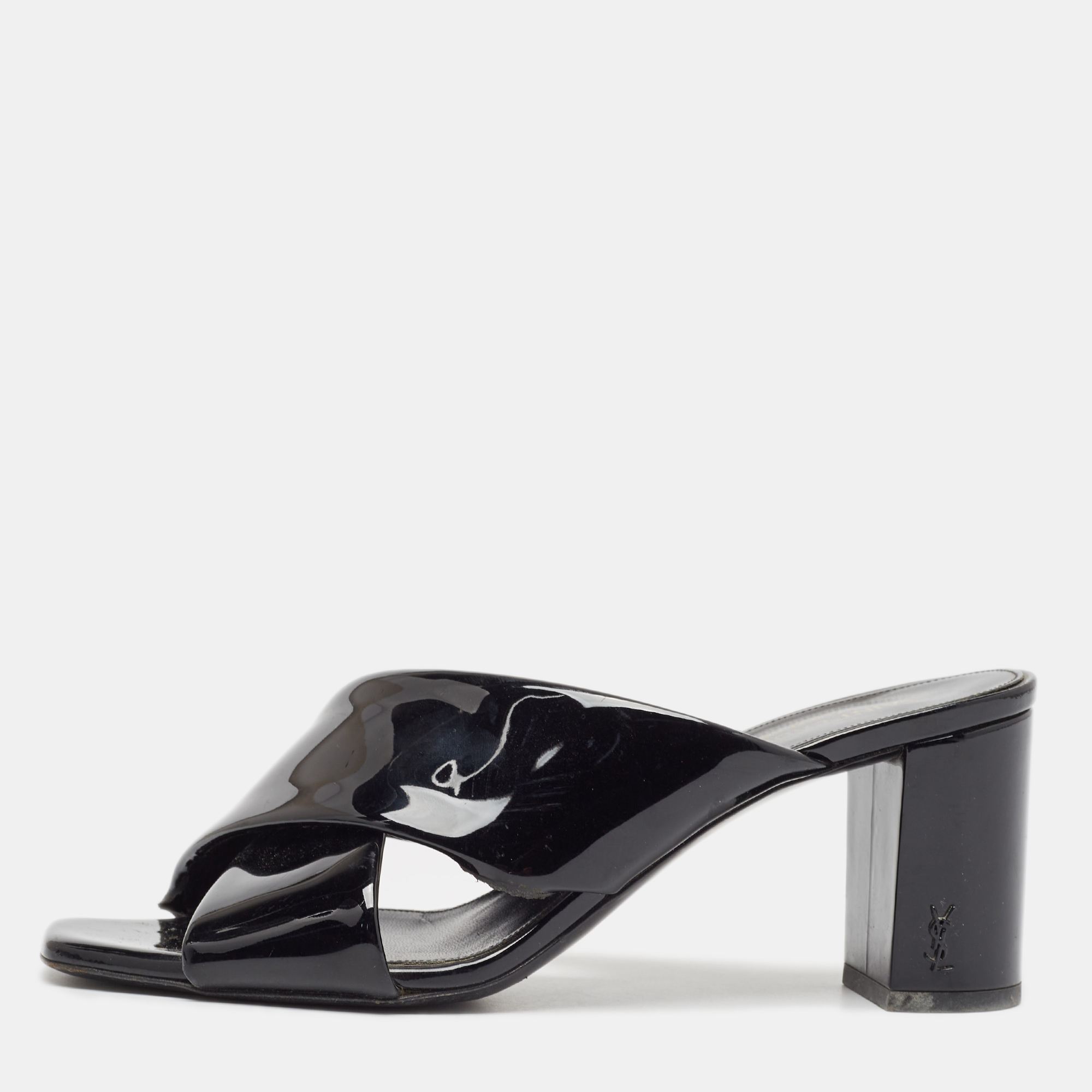 

Saint Laurent Black Patent Leather Loulou Slide Sandals Size