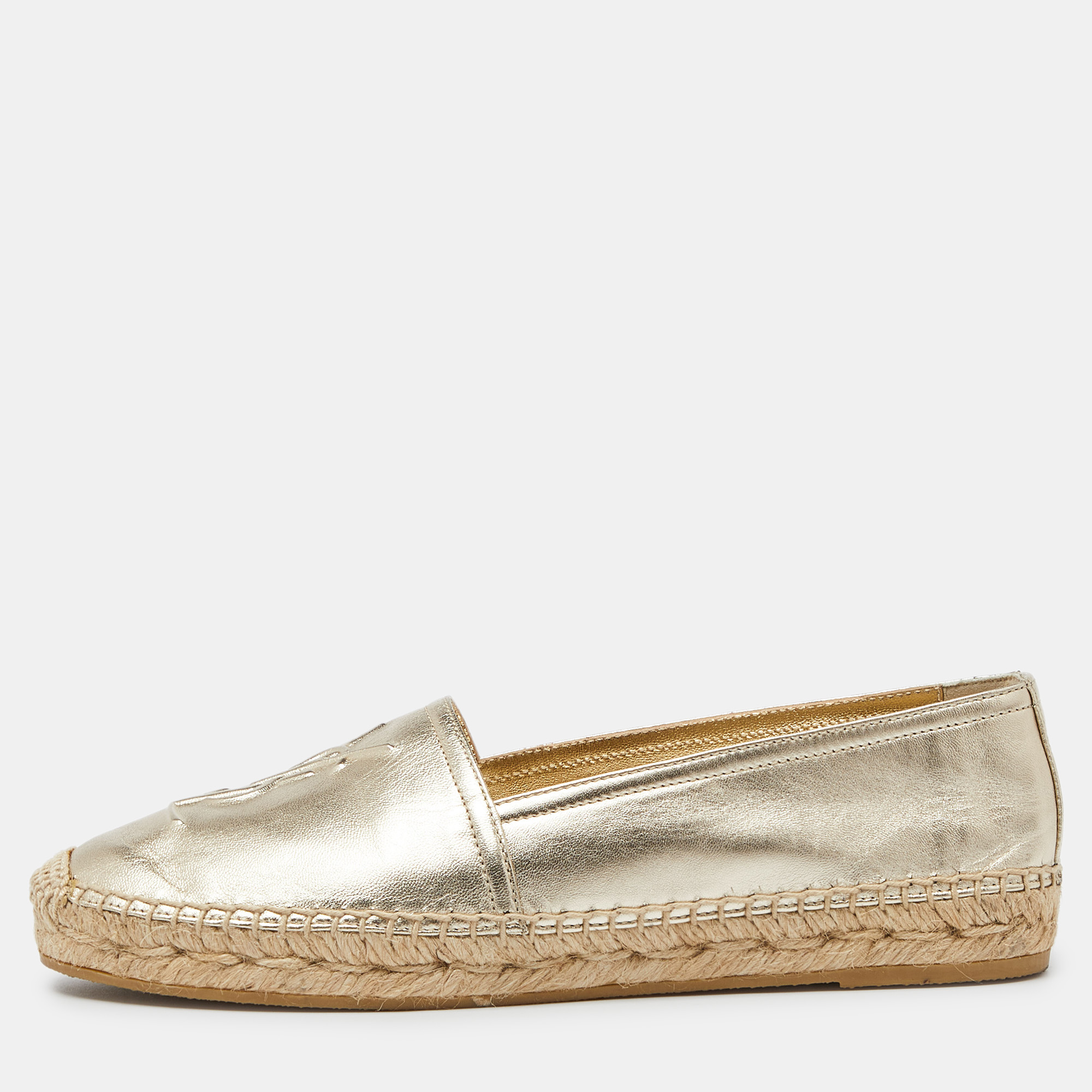 

Saint Laurent Gold Leather Cassandra Espadrilles Slip On Loafers Size