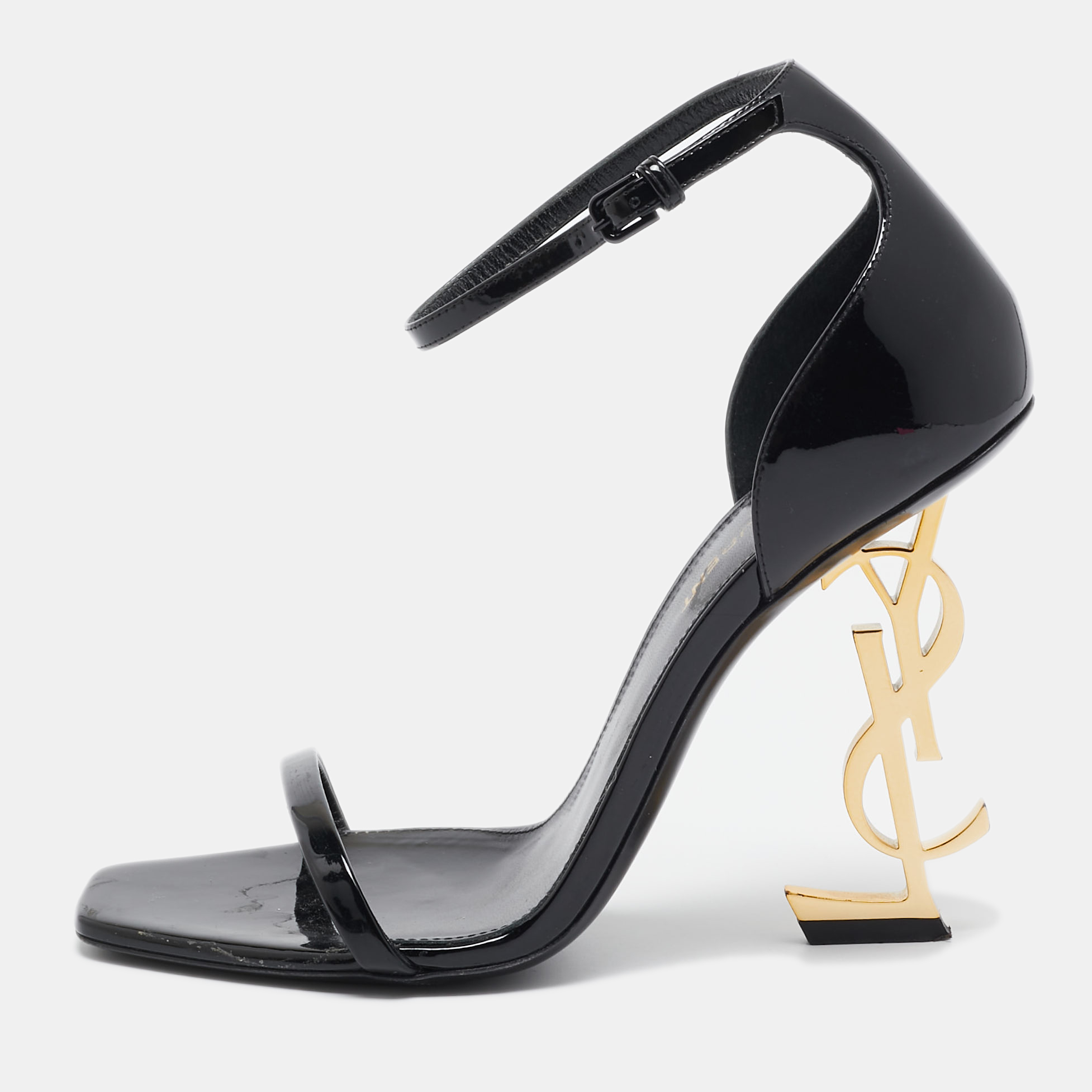 

Saint Laurent Black Patent Leather Opyum Ankle Strap Sandals Size