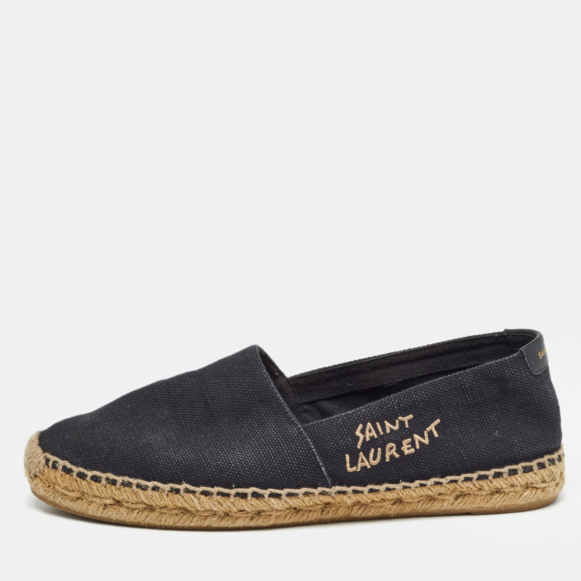 

Saint Laurent Black Canvas Embroidered Espadrille Flats Size