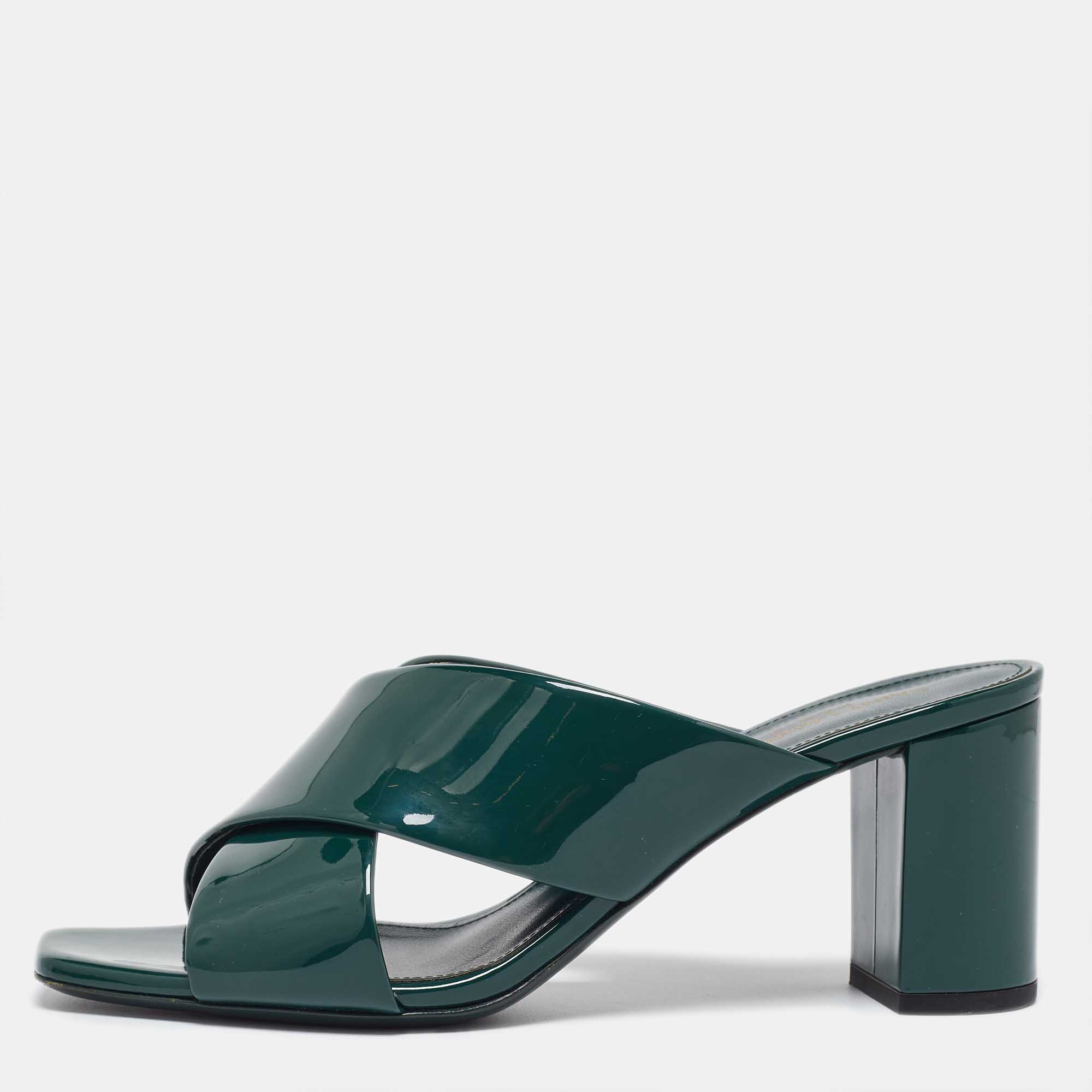 

Saint Laurent Green Patent Leather Loulou Slide Sandals Size