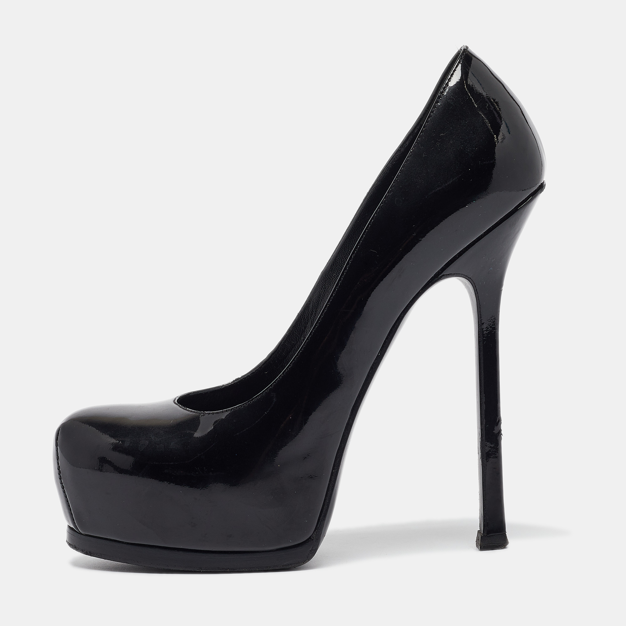 Pre-owned Saint Laurent Black Patent Tribtoo Pumps Size 36.5