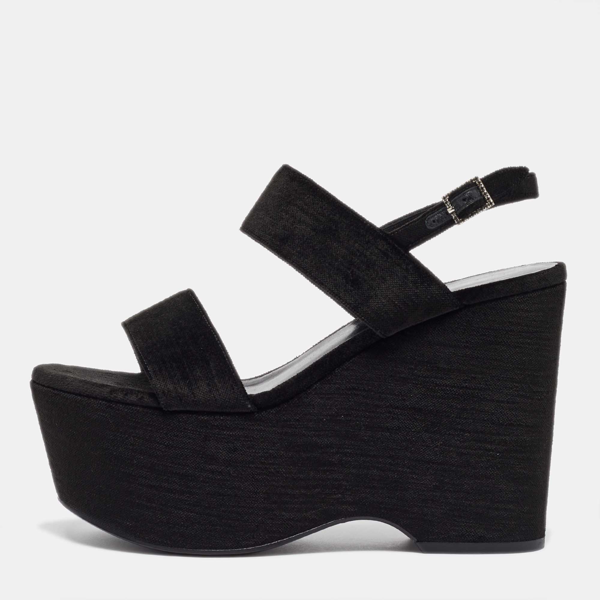 

Saint Laurent Black Velvet Platform Wedge Sandals Size