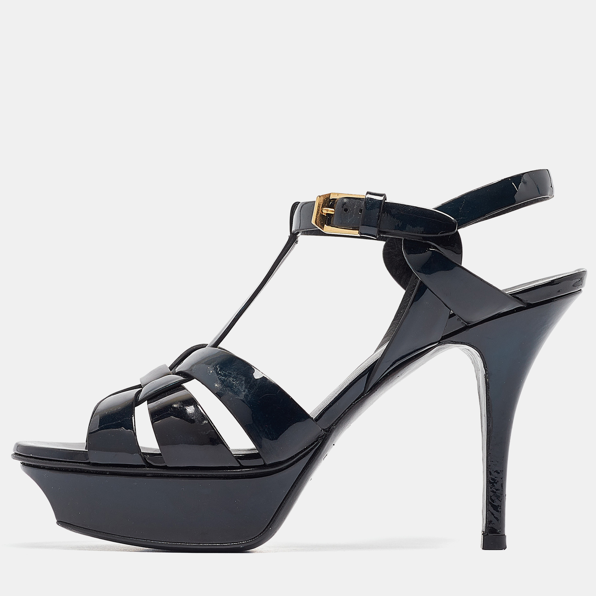 

Saint Laurent Two Tone Patent Leather Tribute Sandals Size, Navy blue