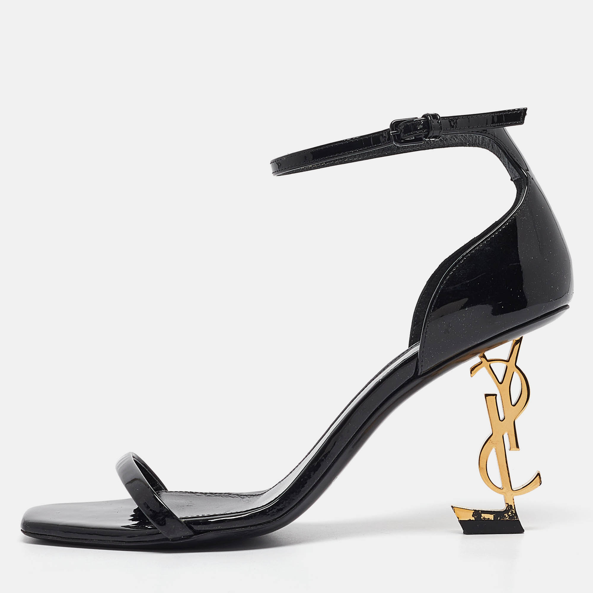 

Saint Laurent Black Patent Leather Opyum Ankle Strap Sandals Size