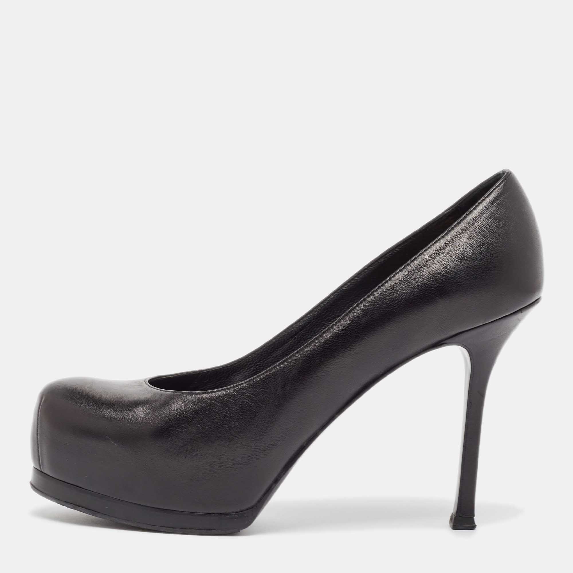 

Saint Laurent Black Leather Tribtoo Platform Pumps Size