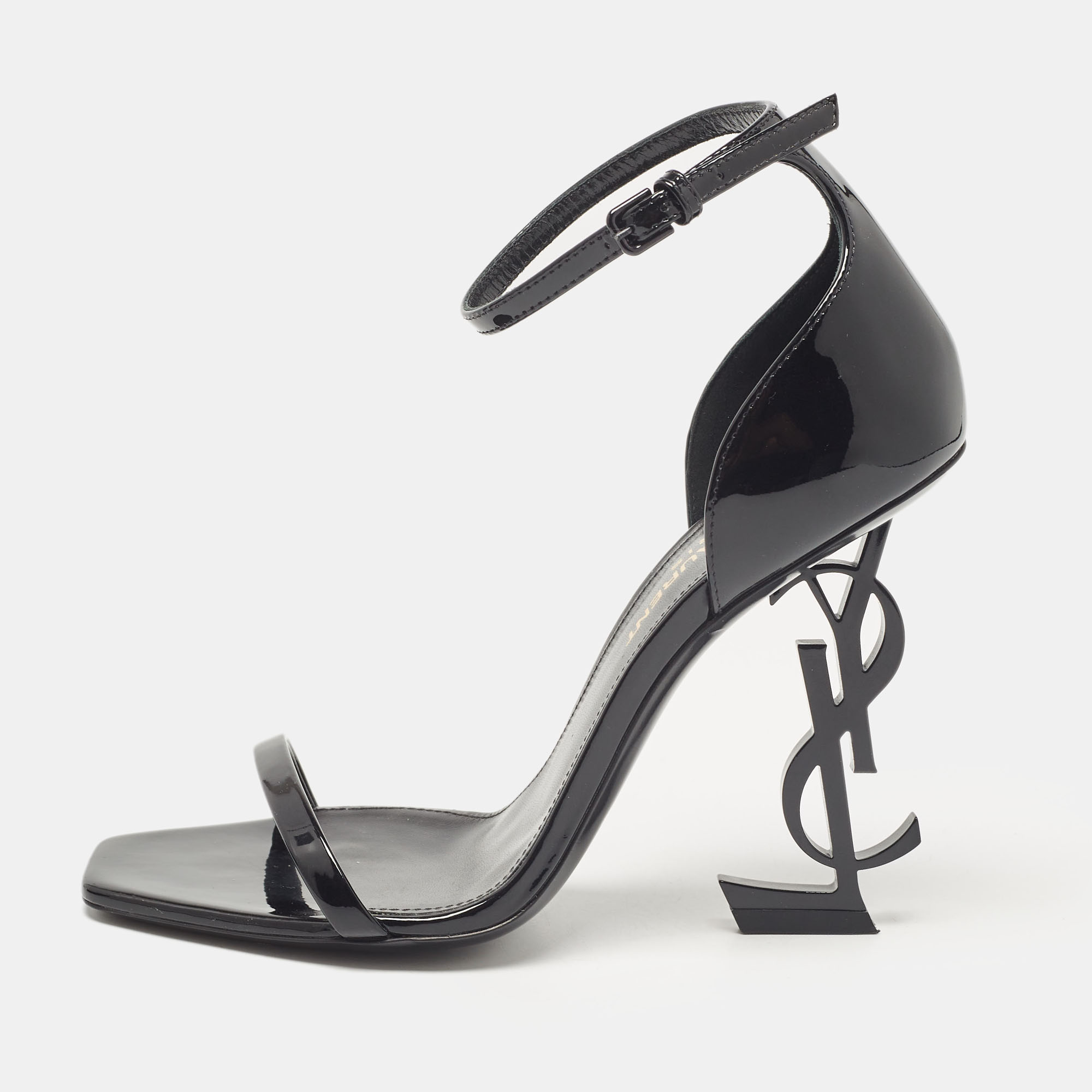 Pre-owned Saint Laurent Black Patent Leather Opyum Sandals Size 35