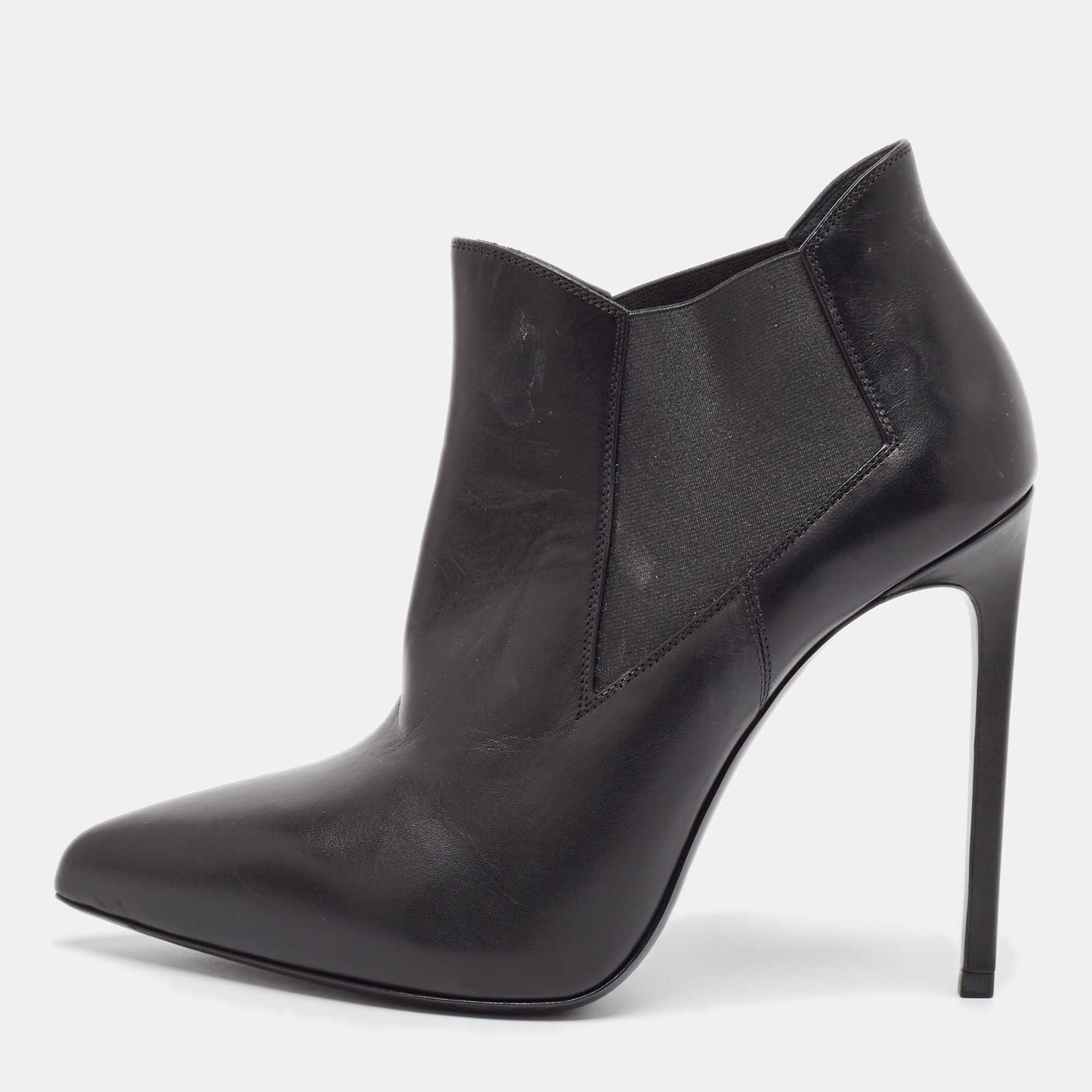 

Saint Laurent Black Leather Ela Ankle Booties Size