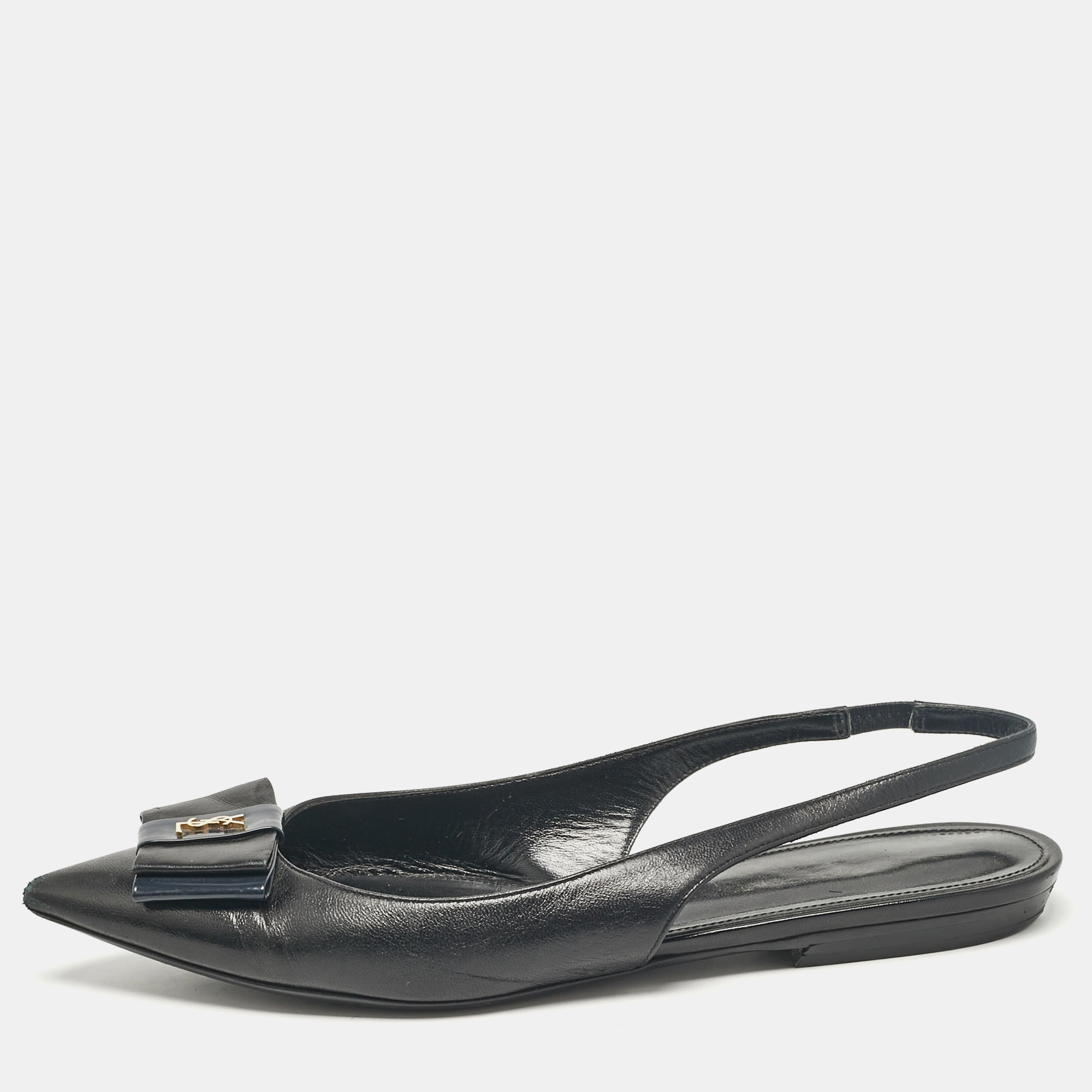 

Saint Laurent Black Leather Anais Slingback Flats Size